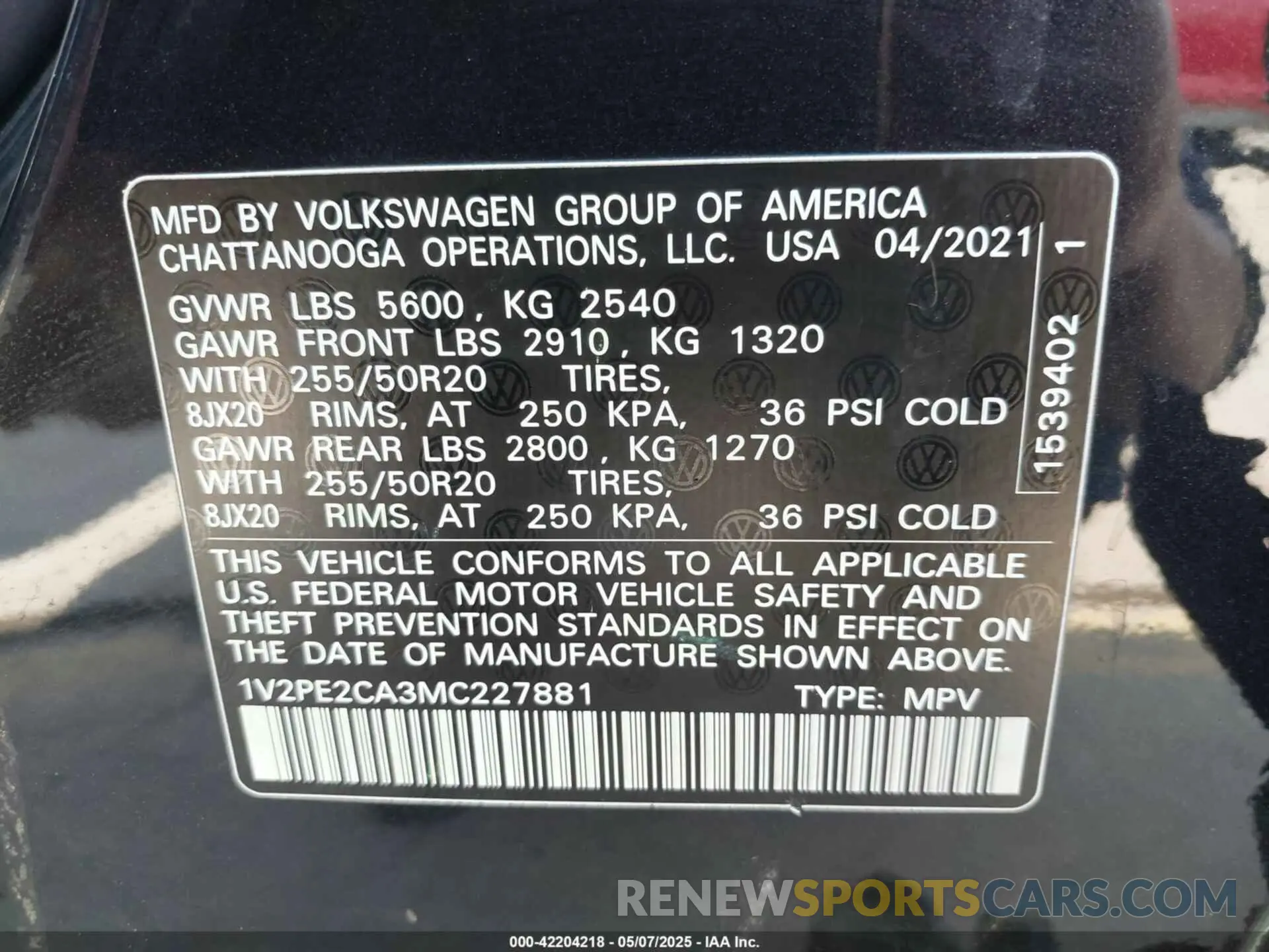 9 Photograph of a damaged car 1V2PE2CA3MC227881 VOLKSWAGEN ATLAS CROSS SPORT 2021