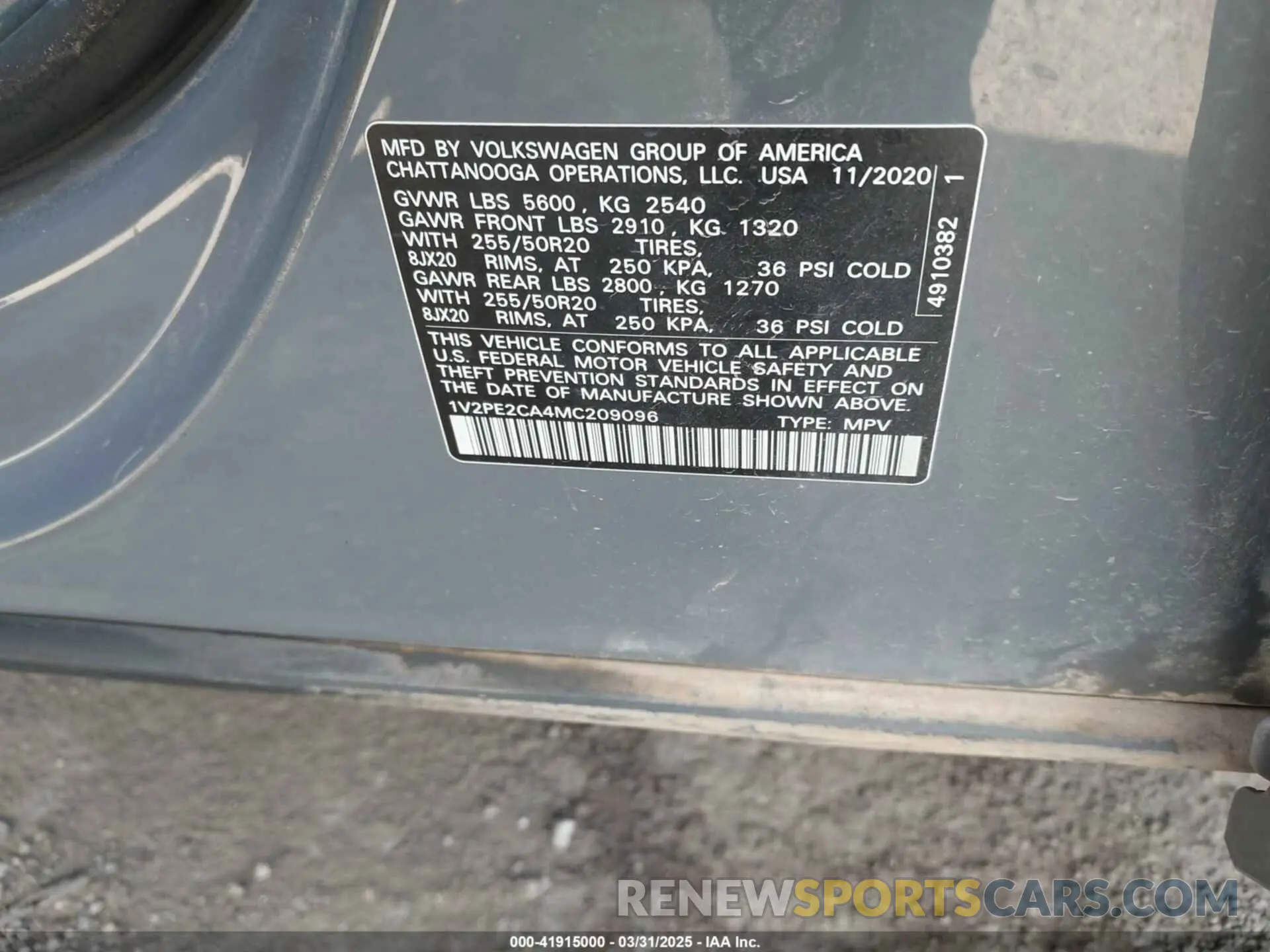 9 Photograph of a damaged car 1V2PE2CA4MC209096 VOLKSWAGEN ATLAS CROSS SPORT 2021