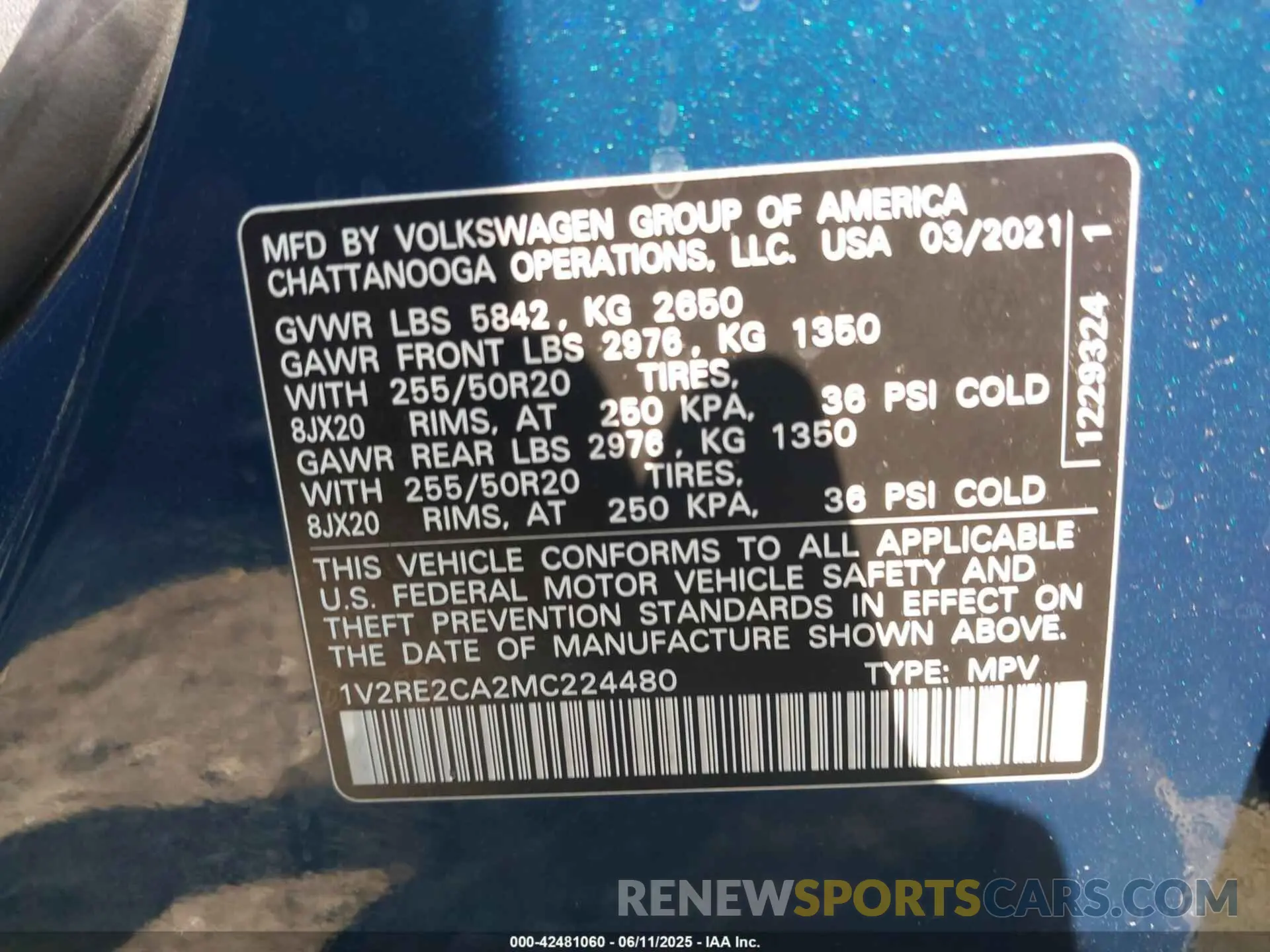 9 Photograph of a damaged car 1V2RE2CA2MC224480 VOLKSWAGEN ATLAS CROSS SPORT 2021