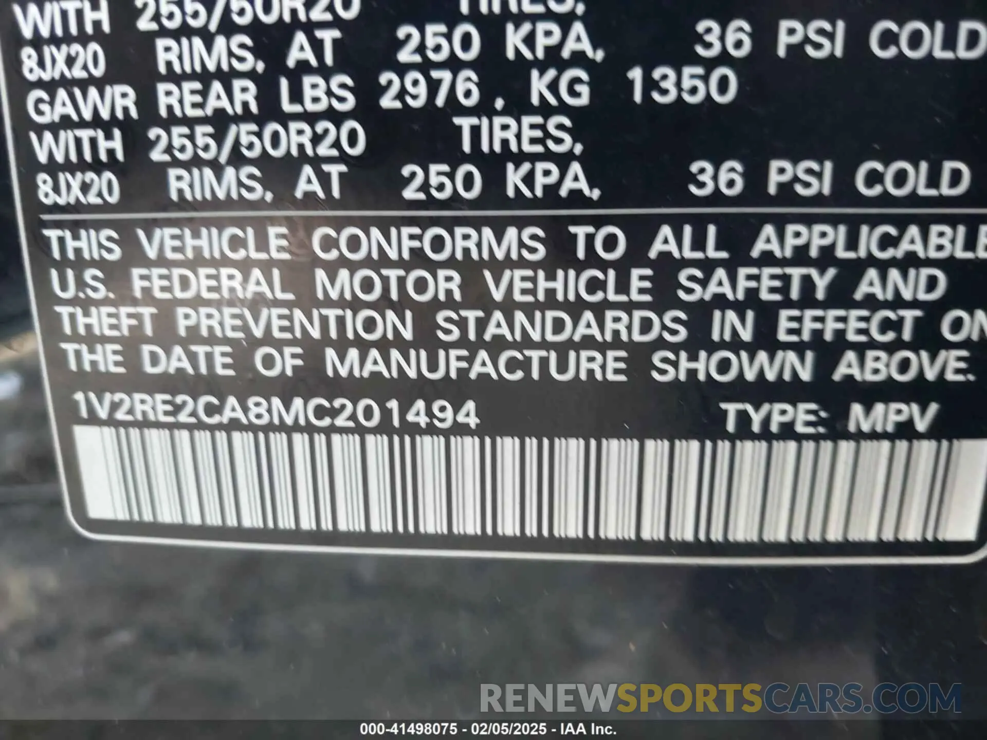 9 Photograph of a damaged car 1V2RE2CA8MC201494 VOLKSWAGEN ATLAS CROSS SPORT 2021