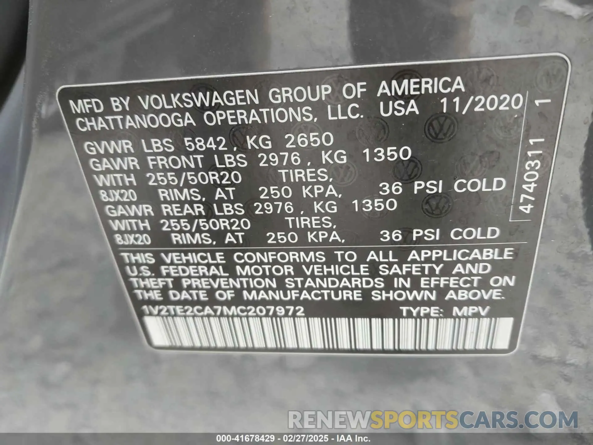 9 Photograph of a damaged car 1V2TE2CA7MC207972 VOLKSWAGEN ATLAS CROSS SPORT 2021