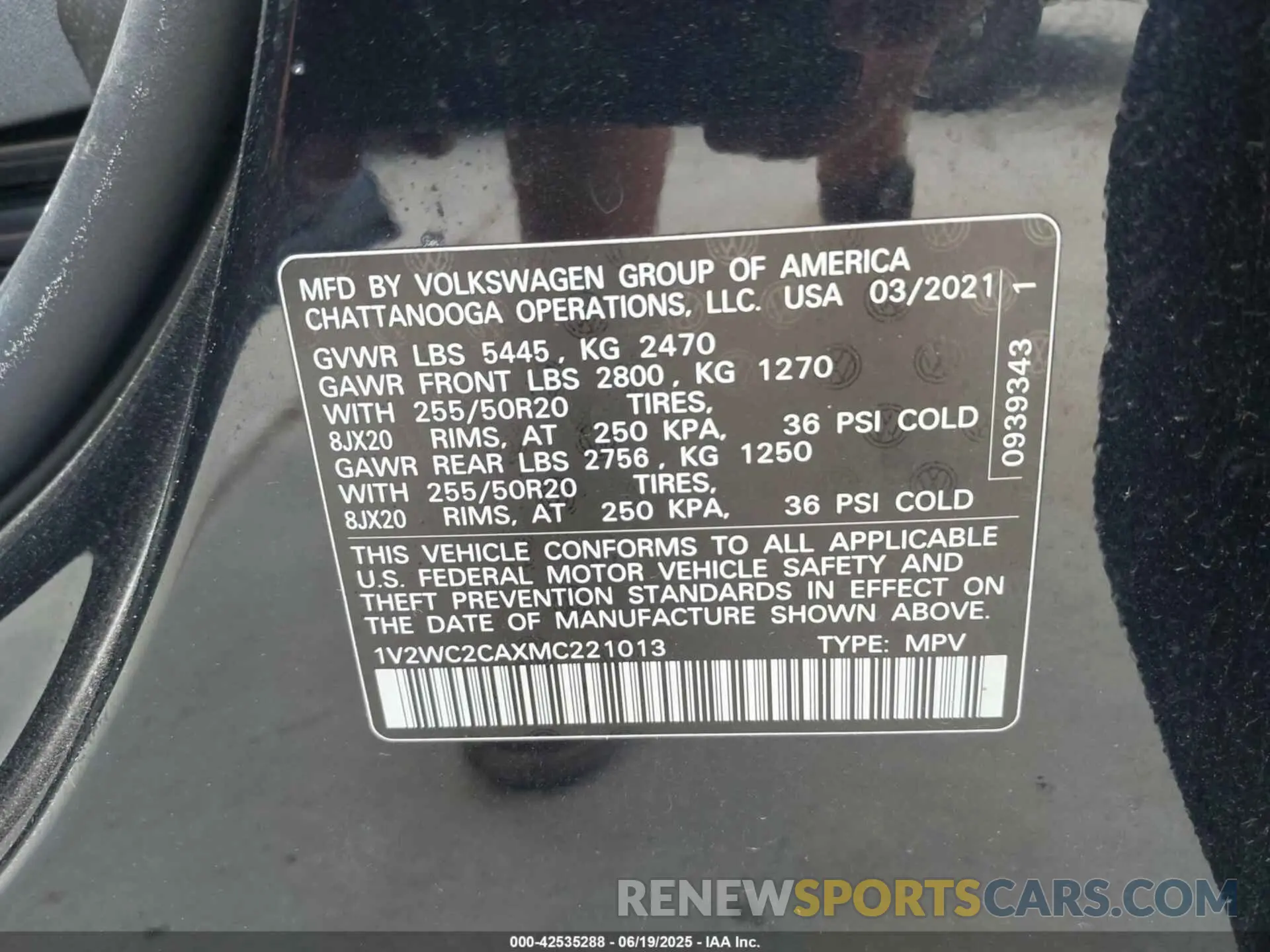 9 Photograph of a damaged car 1V2WC2CAXMC221013 VOLKSWAGEN ATLAS CROSS SPORT 2021