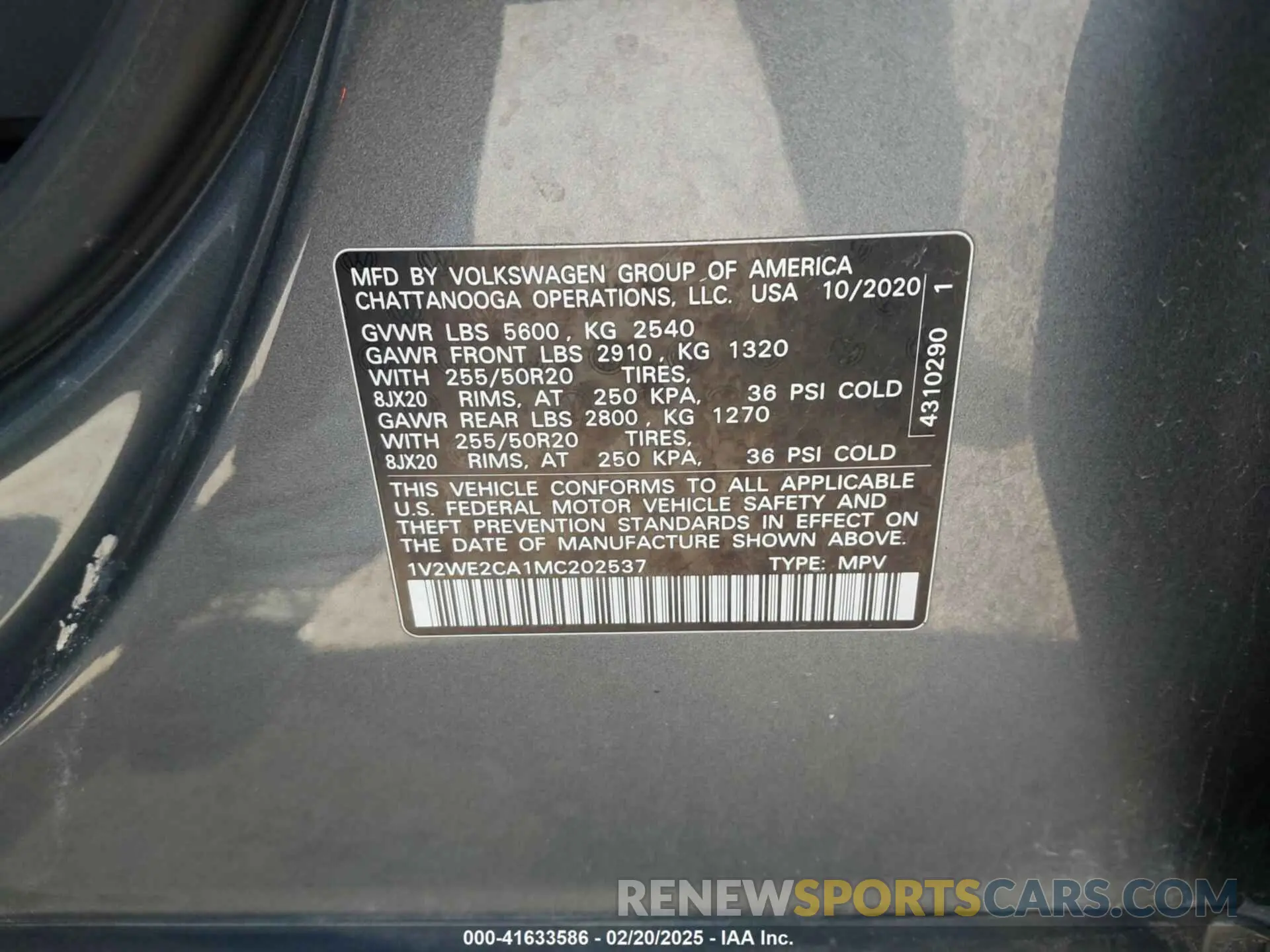 9 Photograph of a damaged car 1V2WE2CA1MC202537 VOLKSWAGEN ATLAS CROSS SPORT 2021