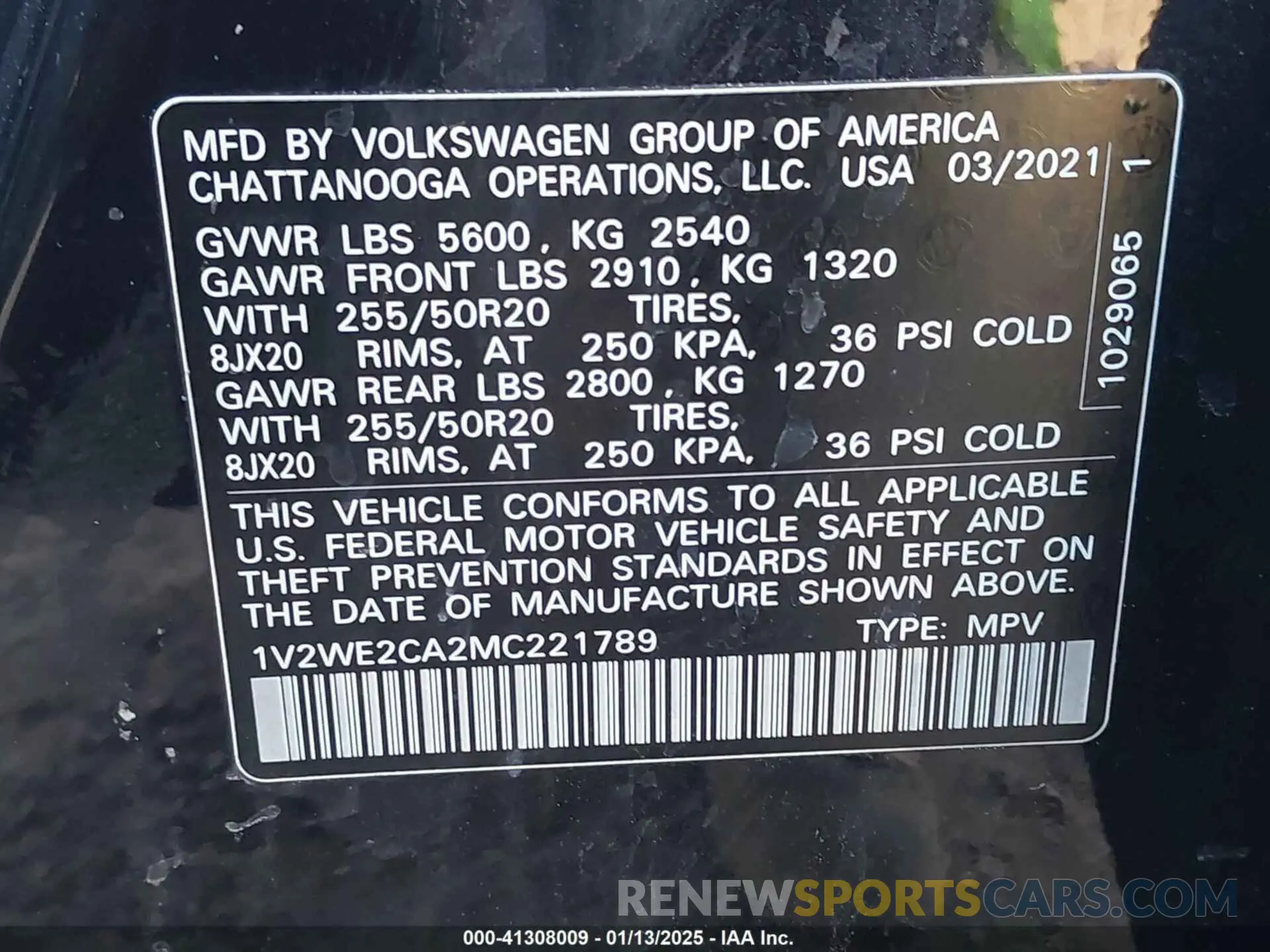9 Photograph of a damaged car 1V2WE2CA2MC221789 VOLKSWAGEN ATLAS CROSS SPORT 2021