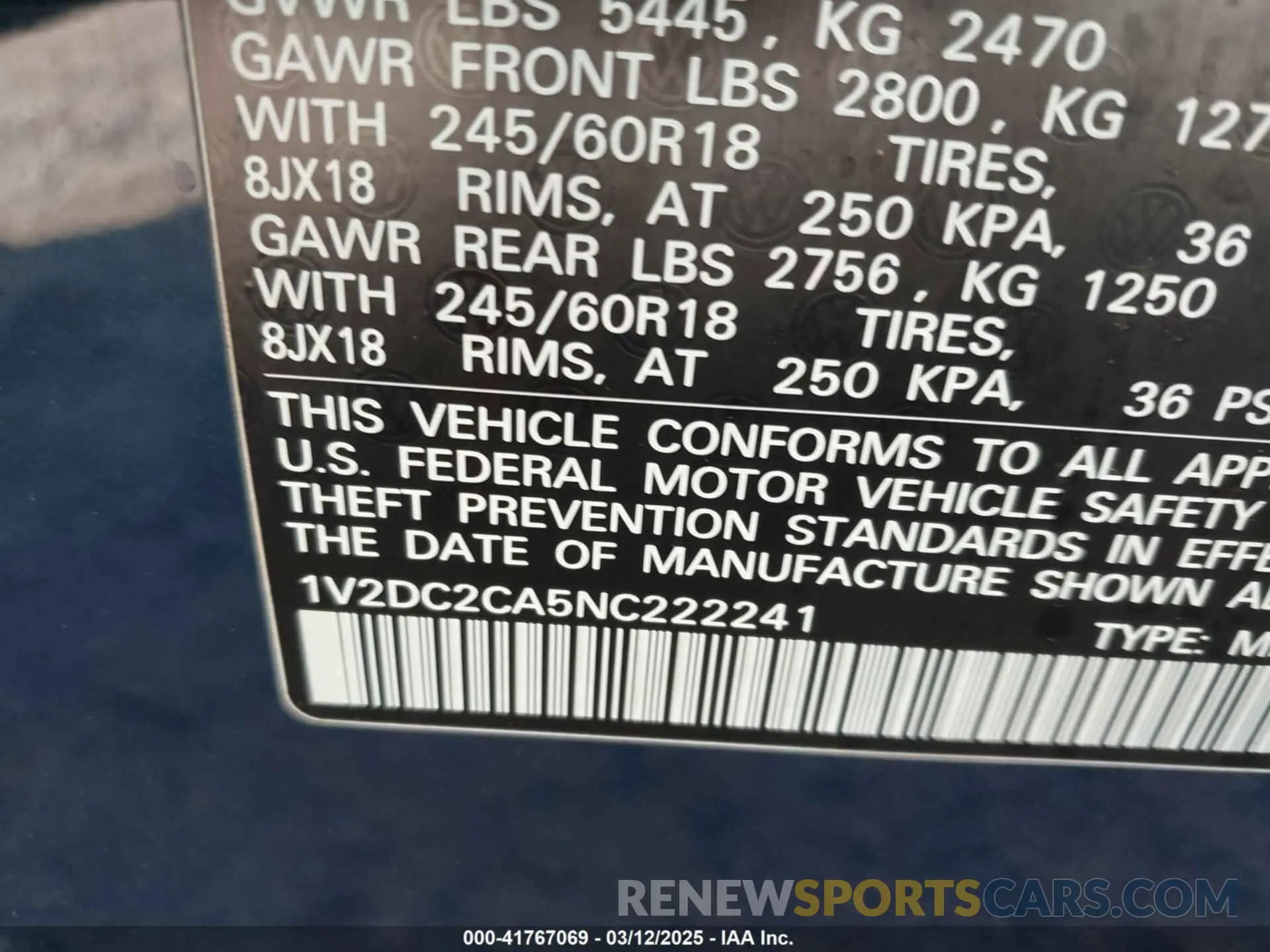 9 Photograph of a damaged car 1V2DC2CA5NC222241 VOLKSWAGEN ATLAS CROSS SPORT 2022