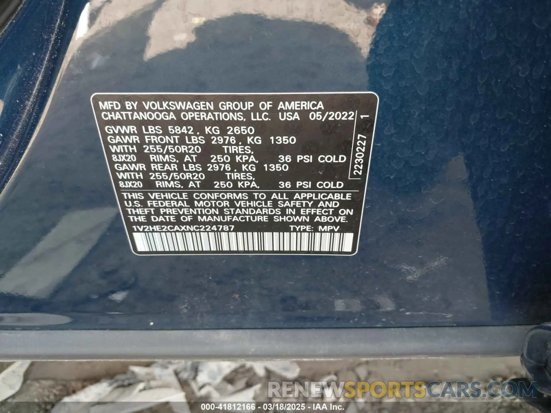 9 Photograph of a damaged car 1V2HE2CAXNC224787 VOLKSWAGEN ATLAS CROSS SPORT 2022