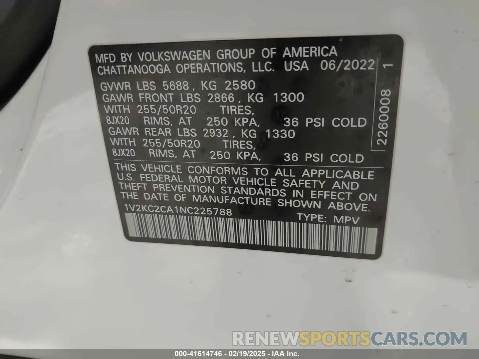 9 Photograph of a damaged car 1V2KC2CA1NC225788 VOLKSWAGEN ATLAS CROSS SPORT 2022