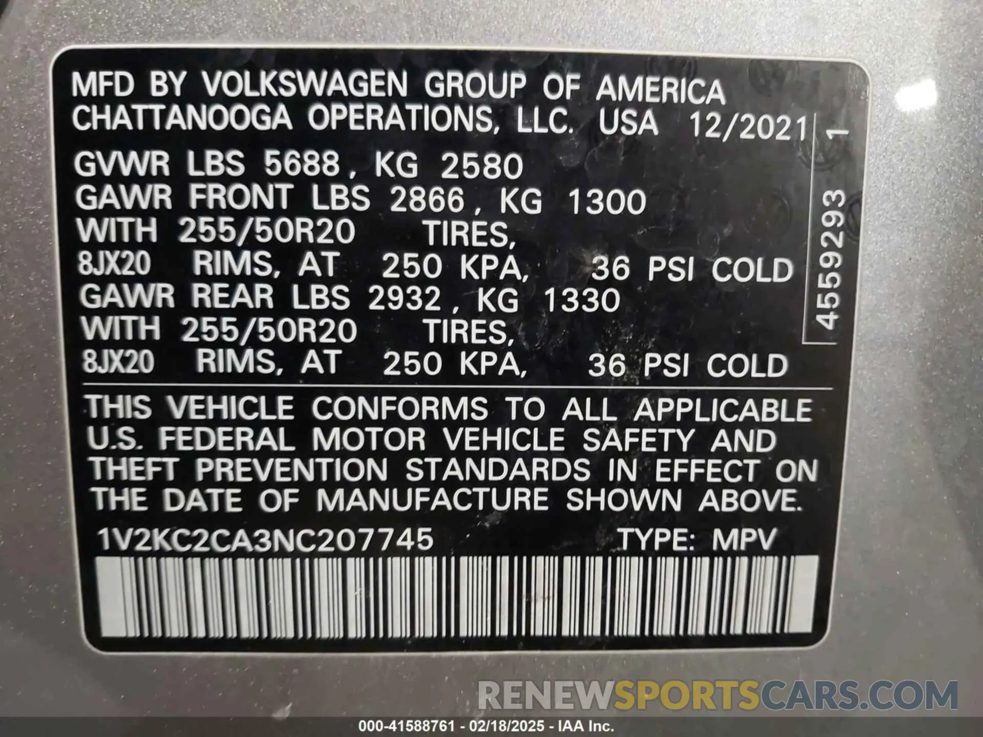 9 Photograph of a damaged car 1V2KC2CA3NC207745 VOLKSWAGEN ATLAS CROSS SPORT 2022