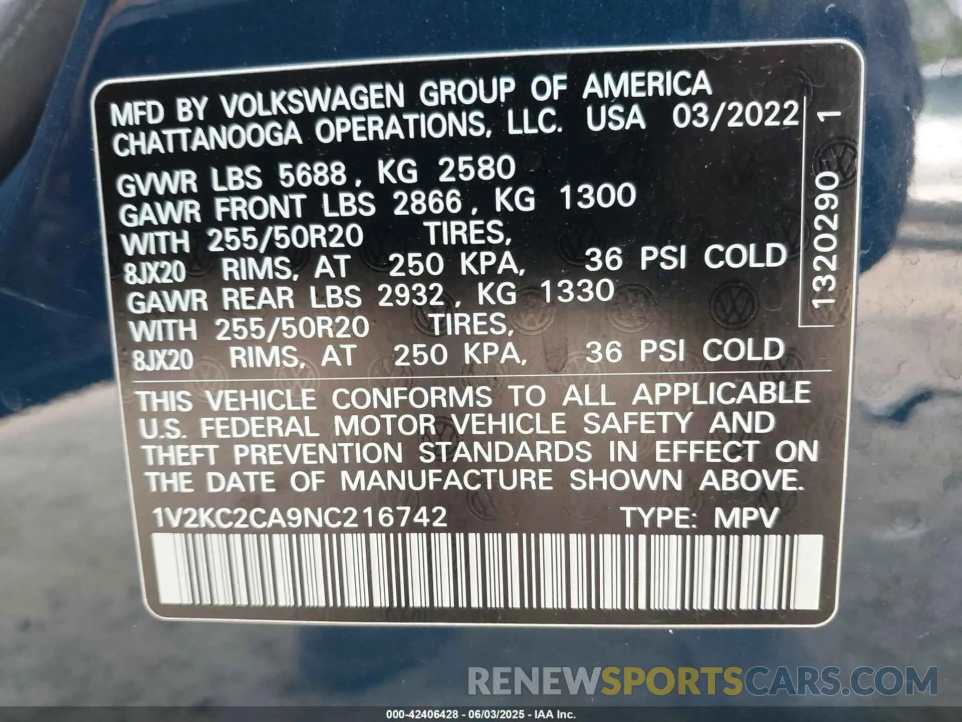 9 Photograph of a damaged car 1V2KC2CA9NC216742 VOLKSWAGEN ATLAS CROSS SPORT 2022