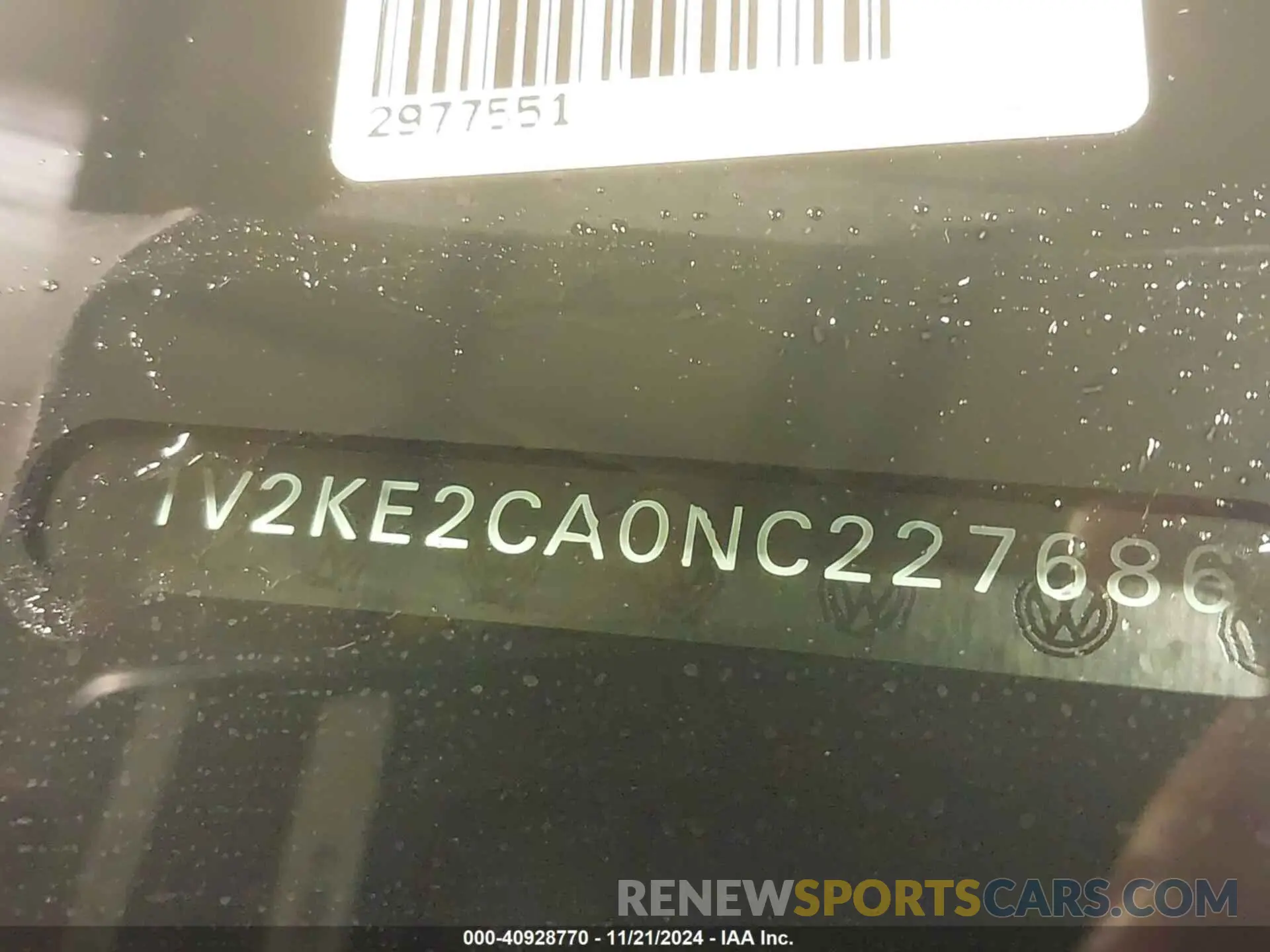 9 Photograph of a damaged car 1V2KE2CA0NC227686 VOLKSWAGEN ATLAS CROSS SPORT 2022