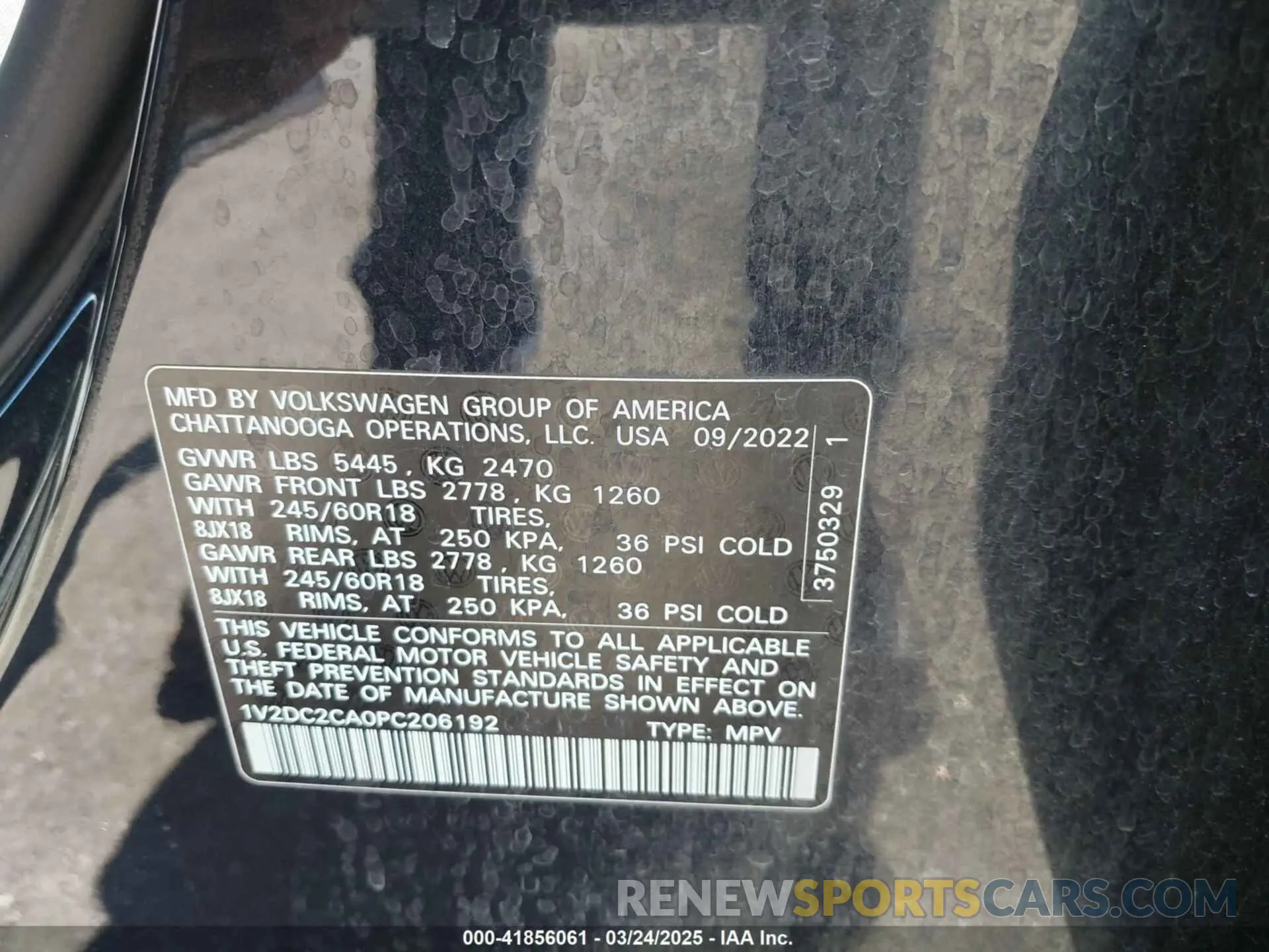 9 Photograph of a damaged car 1V2DC2CA0PC206192 VOLKSWAGEN ATLAS CROSS SPORT 2023