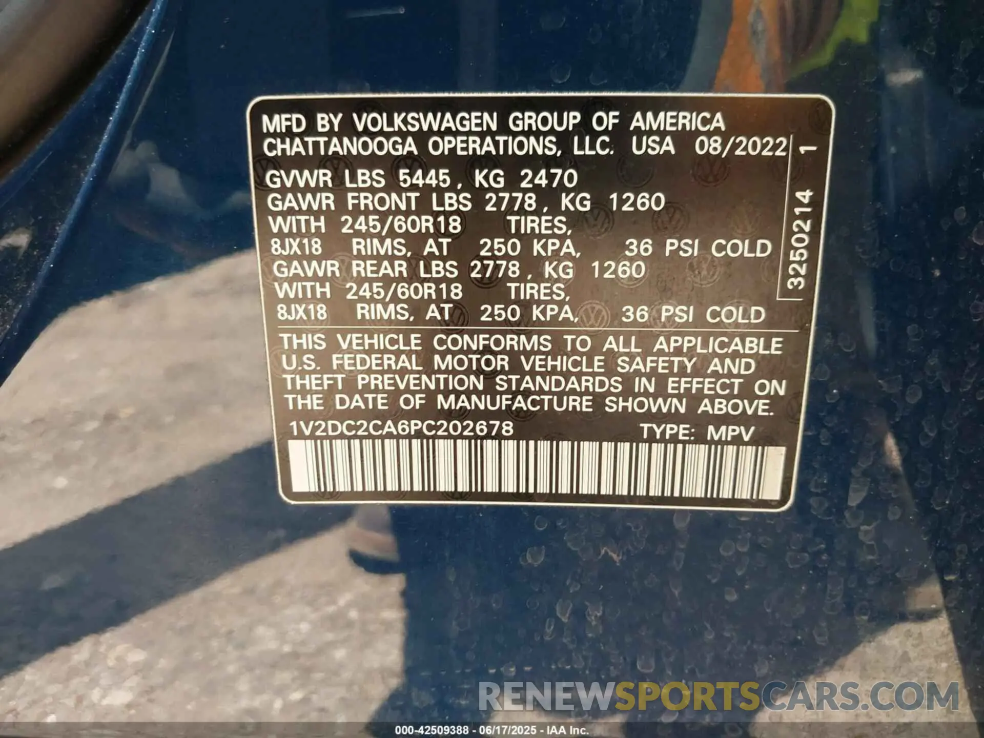 9 Photograph of a damaged car 1V2DC2CA6PC202678 VOLKSWAGEN ATLAS CROSS SPORT 2023