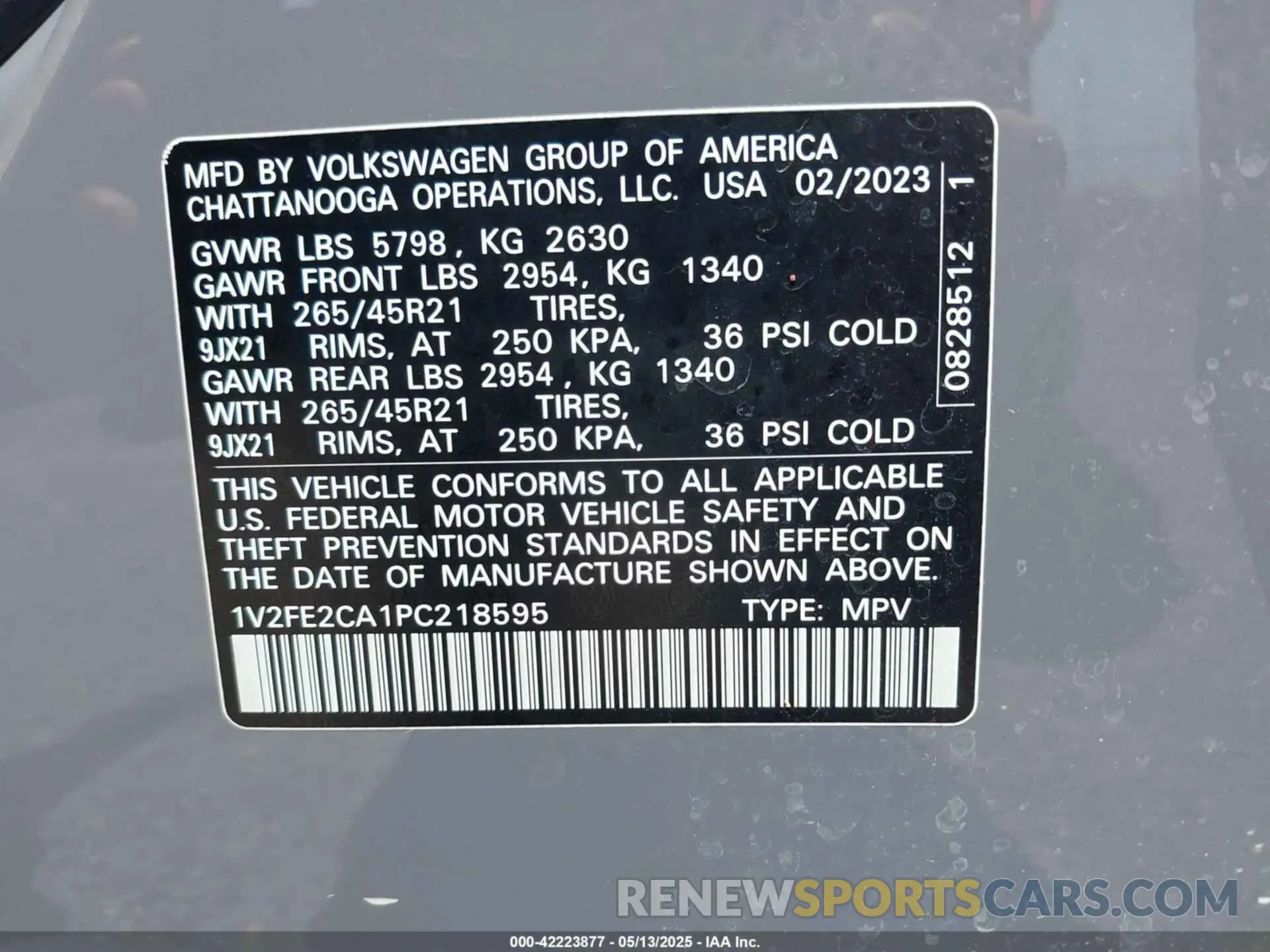 9 Photograph of a damaged car 1V2FE2CA1PC218595 VOLKSWAGEN ATLAS CROSS SPORT 2023