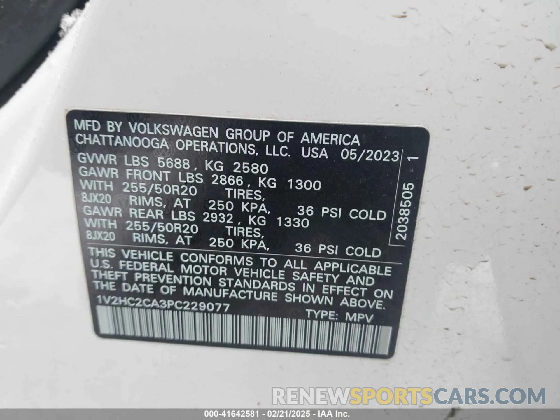 9 Photograph of a damaged car 1V2HC2CA3PC229077 VOLKSWAGEN ATLAS CROSS SPORT 2023