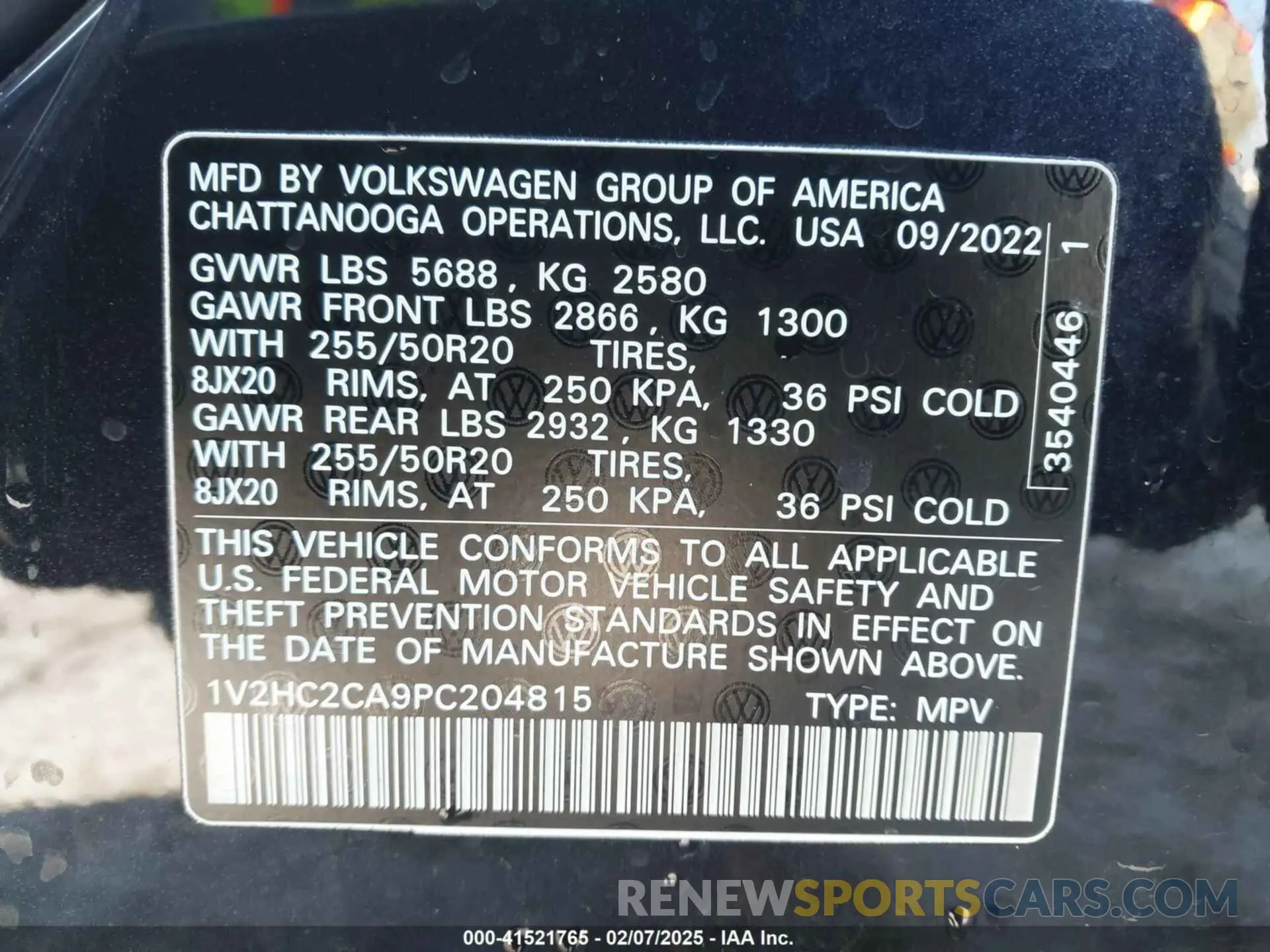 9 Photograph of a damaged car 1V2HC2CA9PC204815 VOLKSWAGEN ATLAS CROSS SPORT 2023