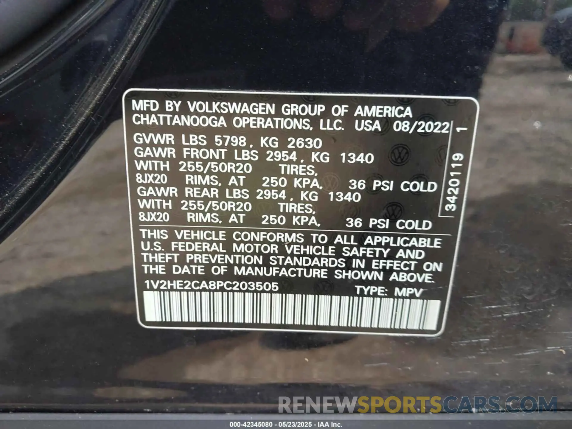 9 Photograph of a damaged car 1V2HE2CA8PC203505 VOLKSWAGEN ATLAS CROSS SPORT 2023