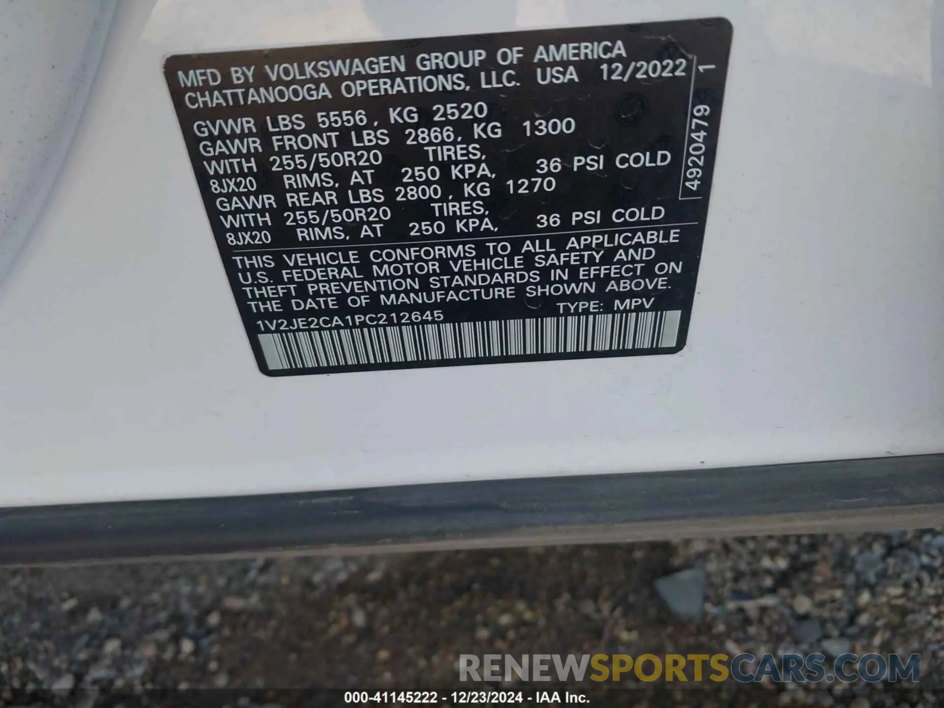 9 Photograph of a damaged car 1V2JE2CA1PC212645 VOLKSWAGEN ATLAS CROSS SPORT 2023