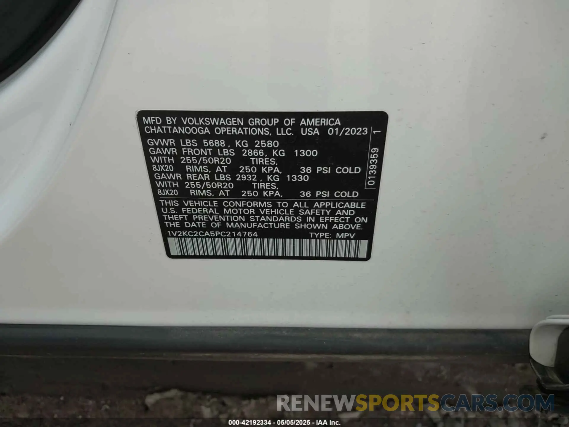 9 Photograph of a damaged car 1V2KC2CA5PC214764 VOLKSWAGEN ATLAS CROSS SPORT 2023