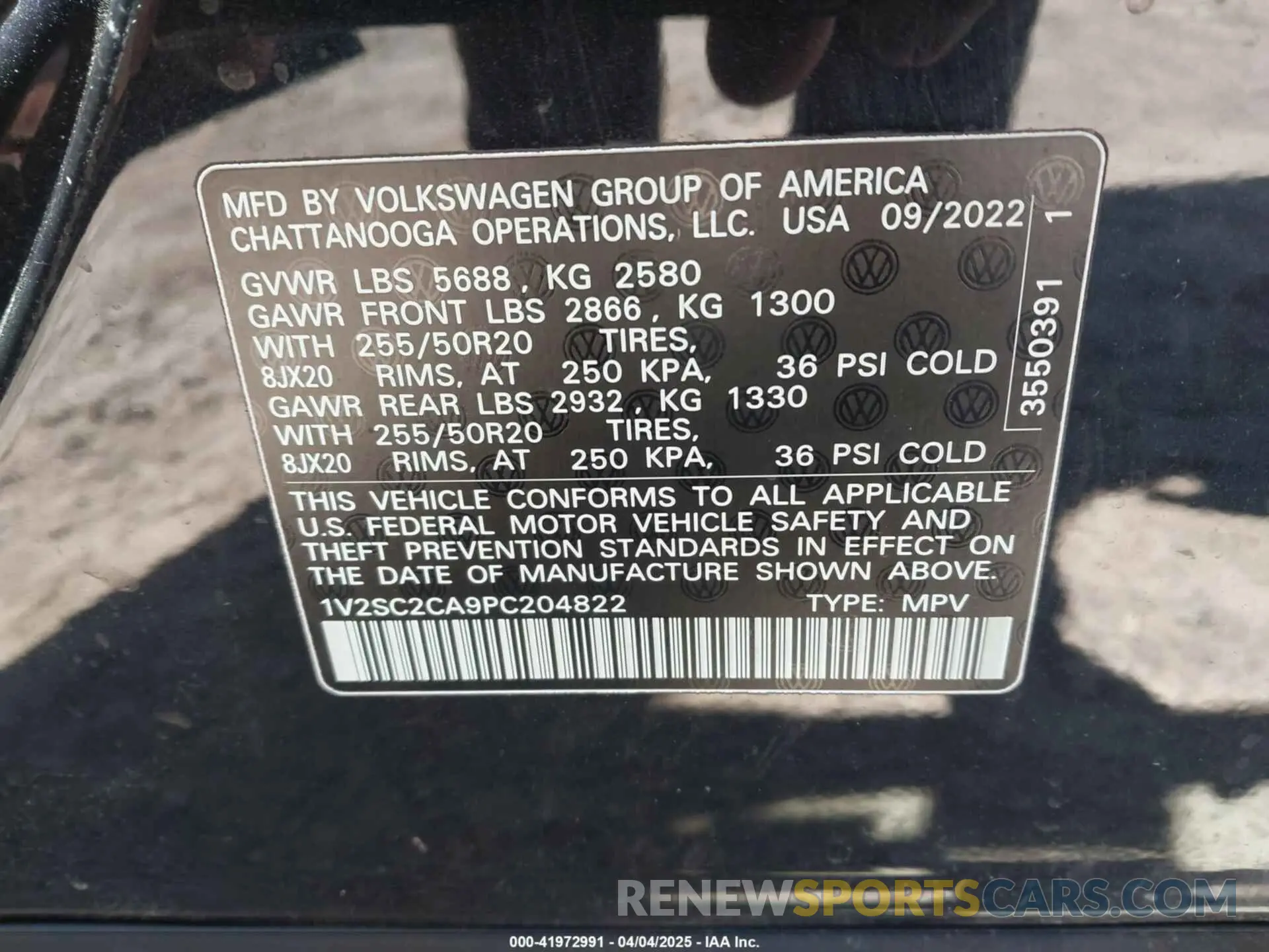 9 Photograph of a damaged car 1V2SC2CA9PC204822 VOLKSWAGEN ATLAS CROSS SPORT 2023