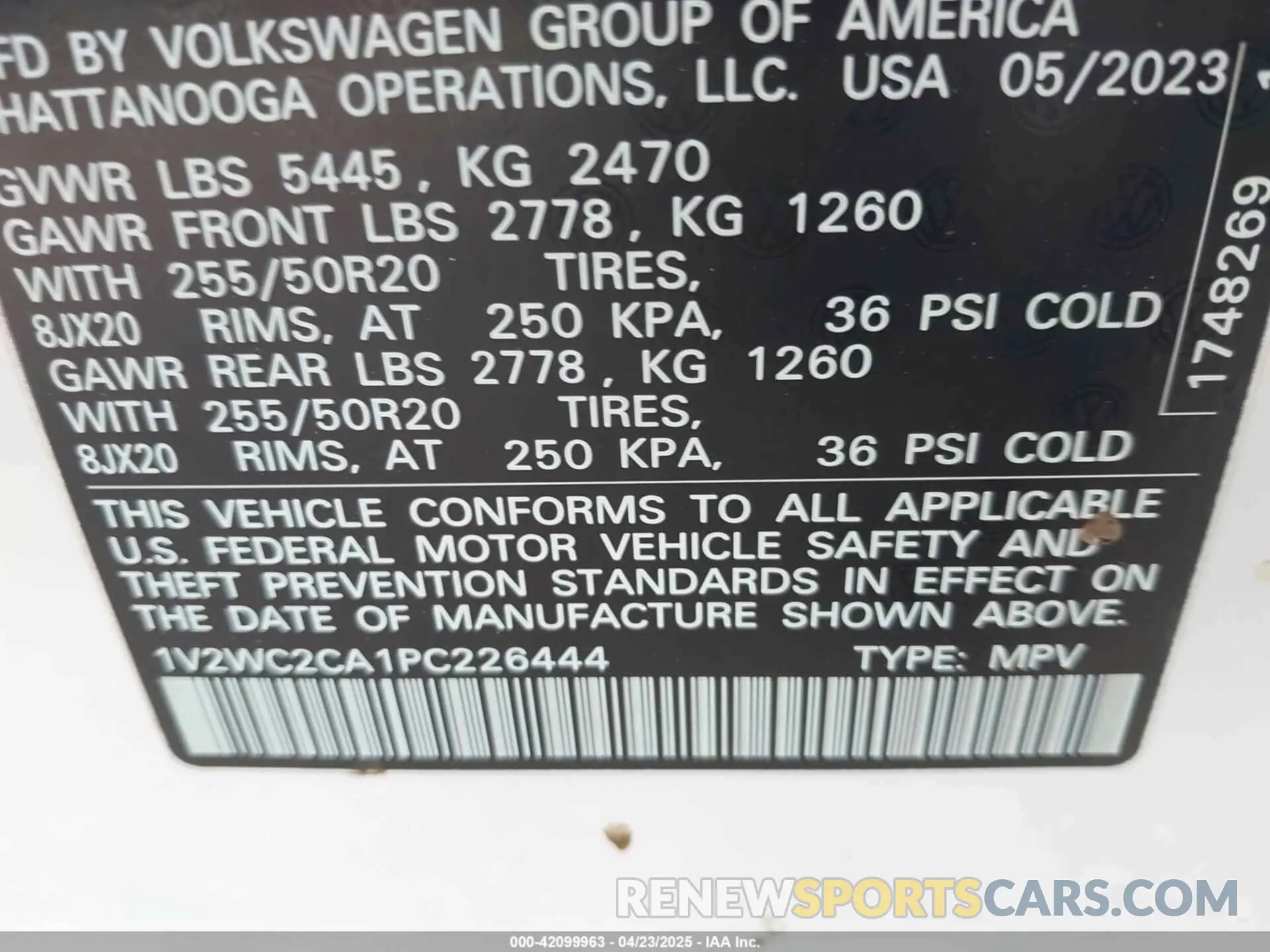 9 Photograph of a damaged car 1V2WC2CA1PC226444 VOLKSWAGEN ATLAS CROSS SPORT 2023