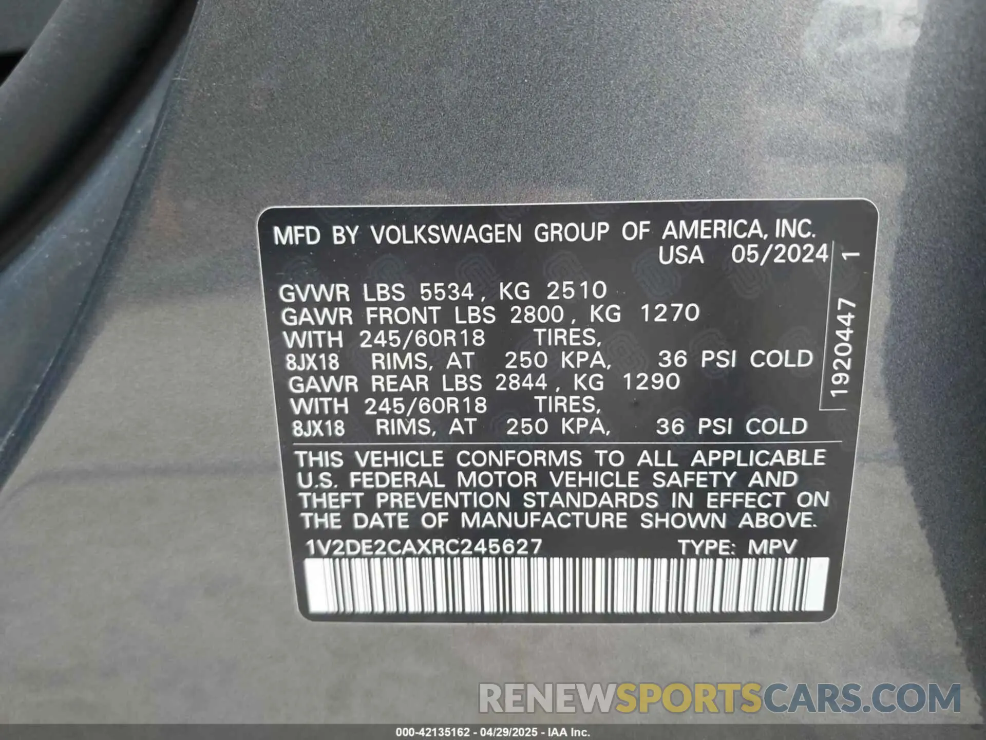 9 Photograph of a damaged car 1V2DE2CAXRC245627 VOLKSWAGEN ATLAS CROSS SPORT 2024