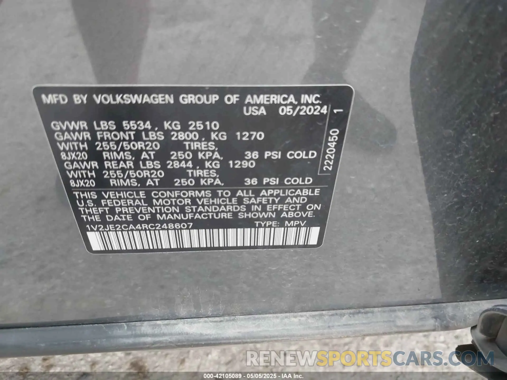 9 Photograph of a damaged car 1V2JE2CA4RC248607 VOLKSWAGEN ATLAS CROSS SPORT 2024