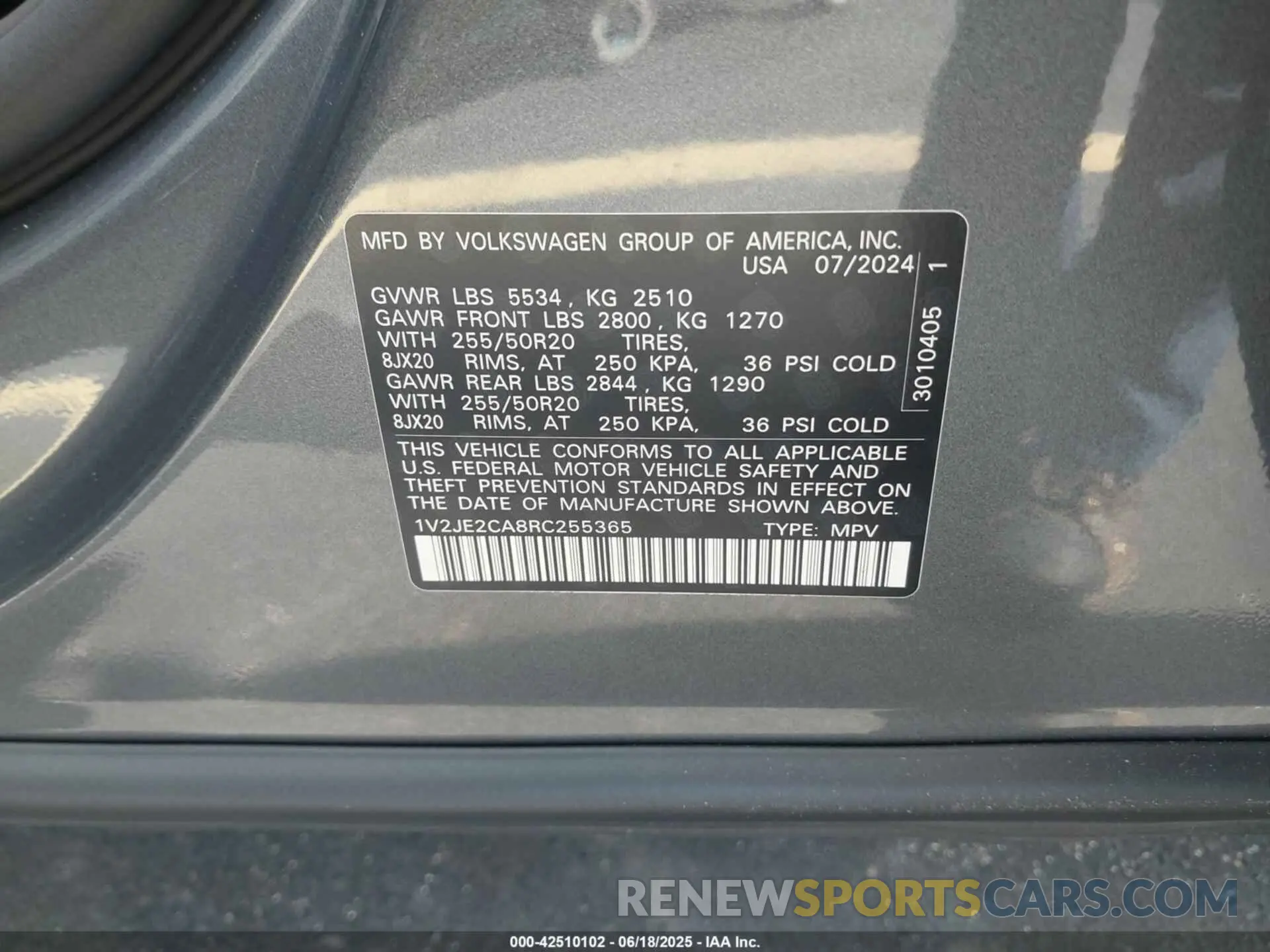 9 Photograph of a damaged car 1V2JE2CA8RC255365 VOLKSWAGEN ATLAS CROSS SPORT 2024