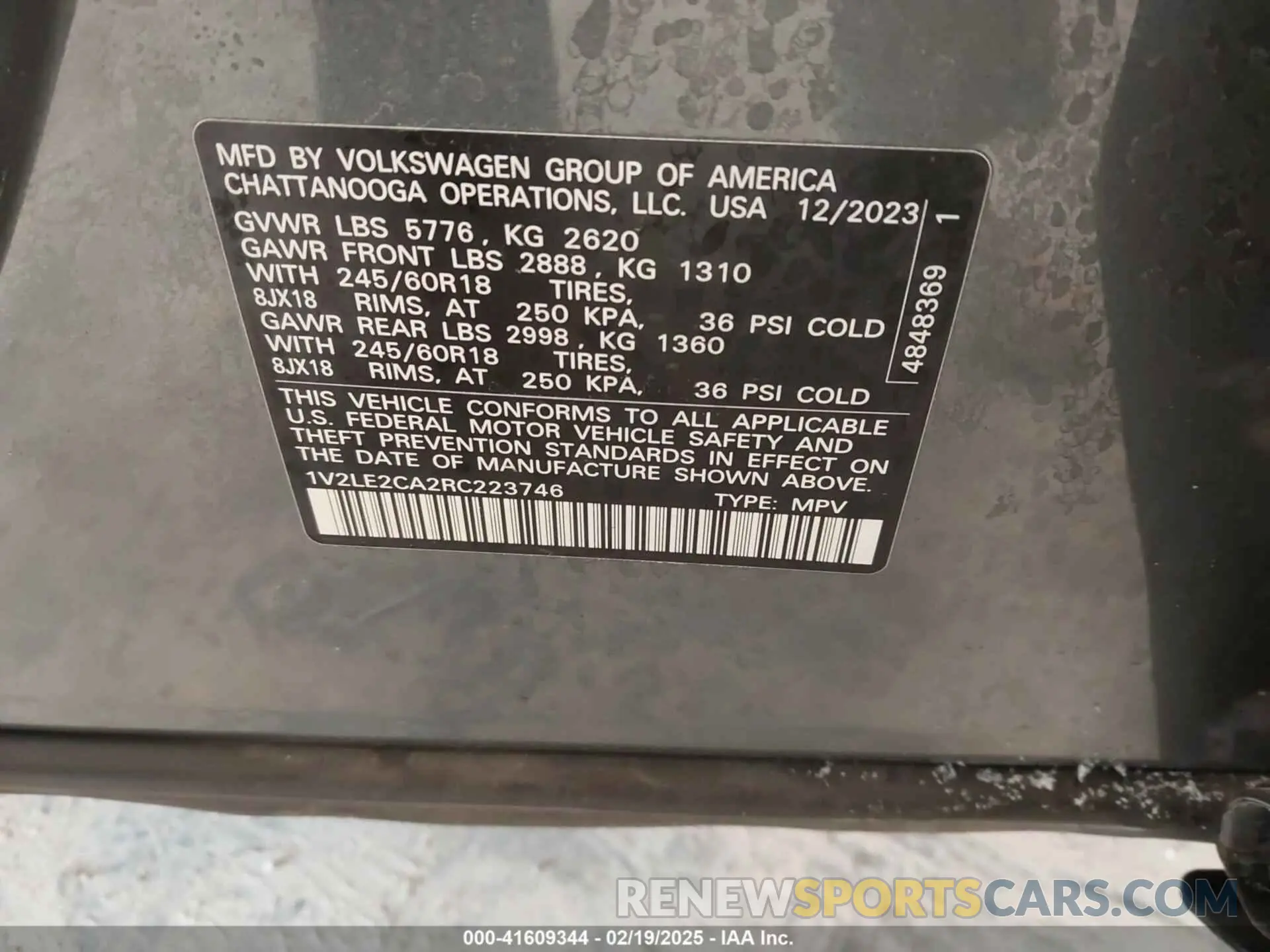 9 Photograph of a damaged car 1V2LE2CA2RC223746 VOLKSWAGEN ATLAS CROSS SPORT 2024