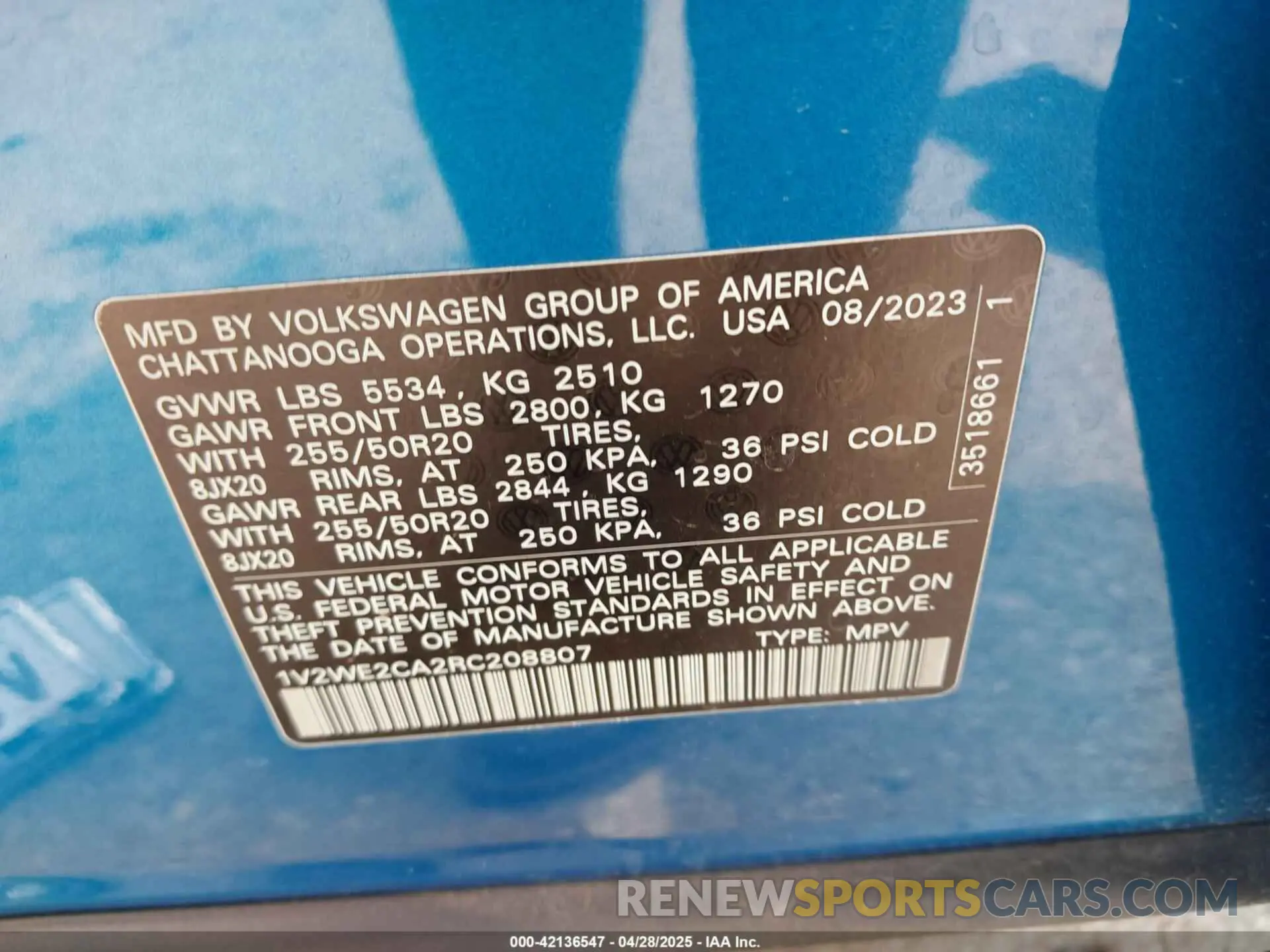 9 Photograph of a damaged car 1V2WE2CA2RC208807 VOLKSWAGEN ATLAS CROSS SPORT 2024