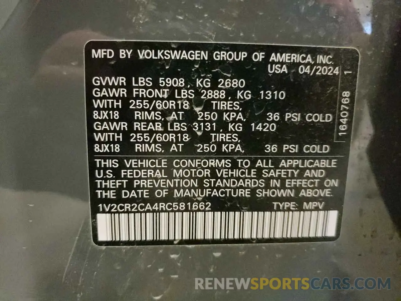 13 Photograph of a damaged car 1V2CR2CA4RC581662 VOLKSWAGEN ATLAS PEAK 2024