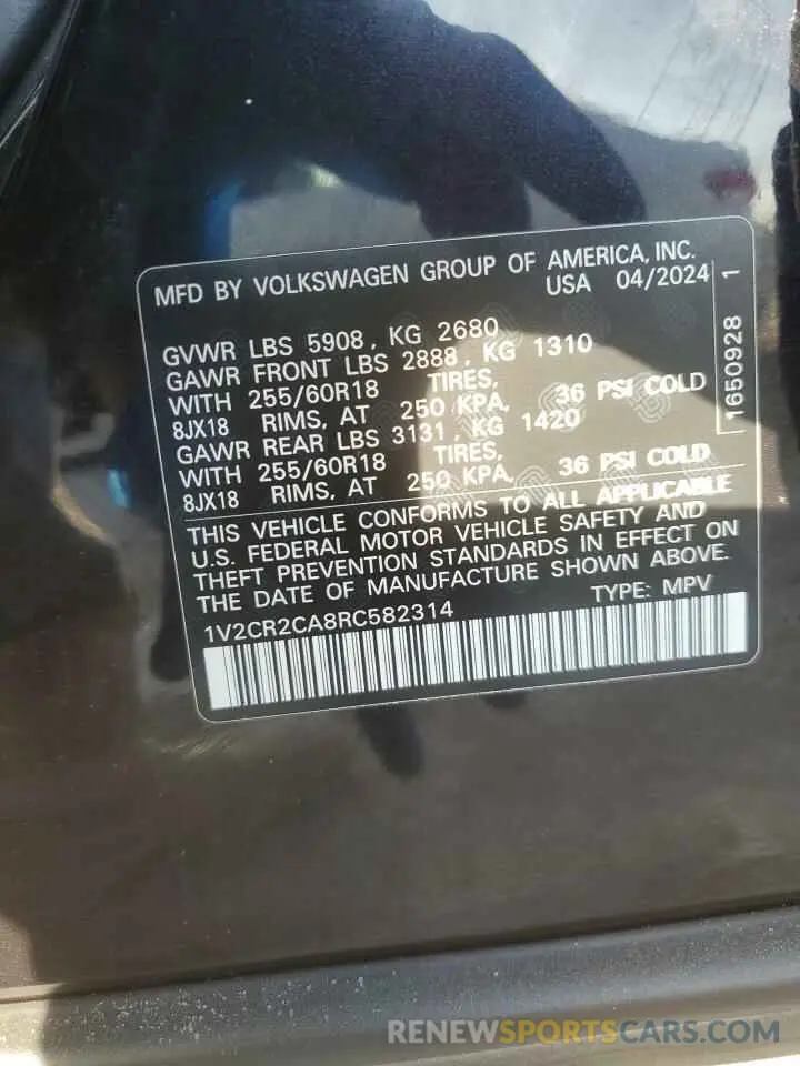 13 Photograph of a damaged car 1V2CR2CA8RC582314 VOLKSWAGEN ATLAS PEAK 2024