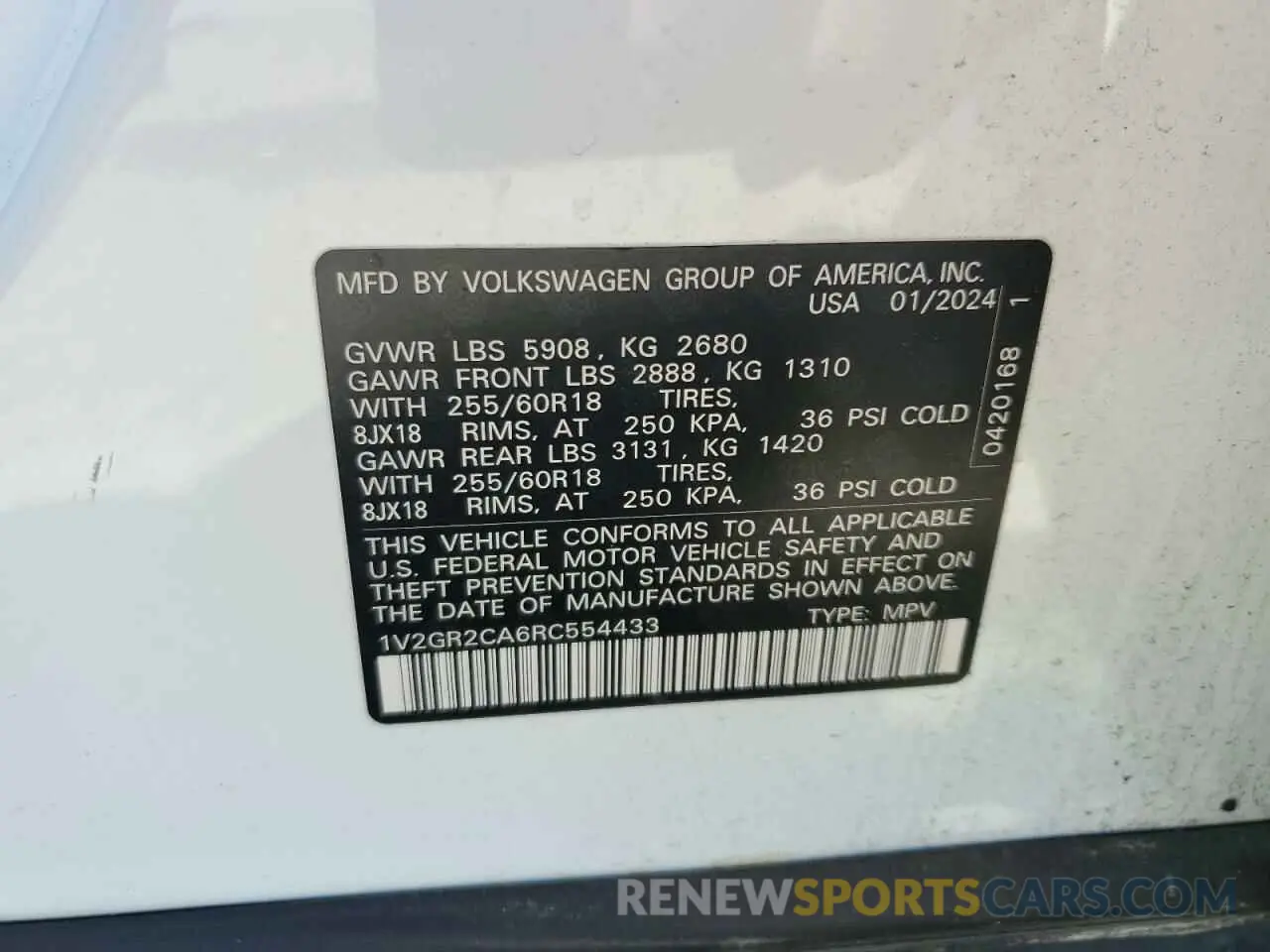 13 Photograph of a damaged car 1V2GR2CA6RC554433 VOLKSWAGEN ATLAS PEAK 2024