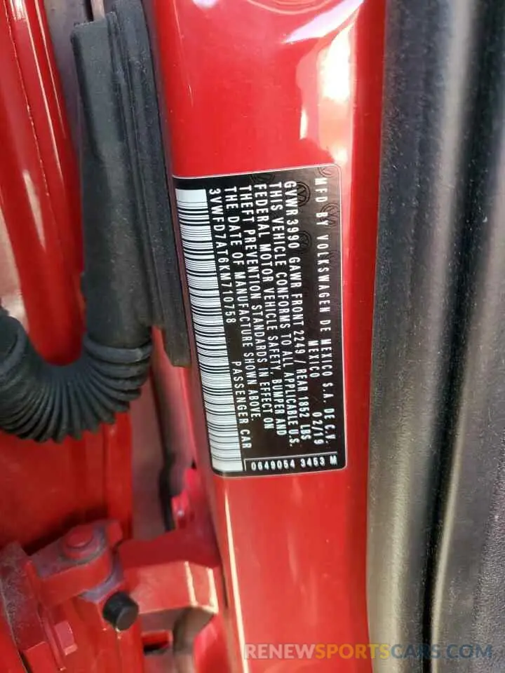 12 Photograph of a damaged car 3VWFD7AT6KM710758 VOLKSWAGEN BEETLE 2019