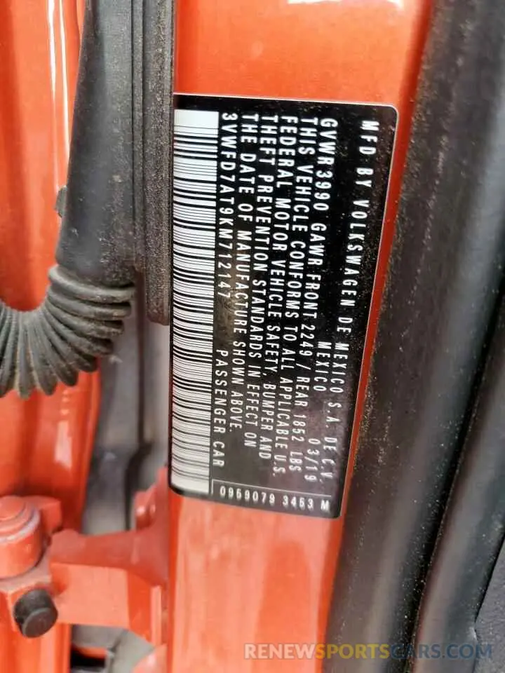 14 Photograph of a damaged car 3VWFD7AT9KM712147 VOLKSWAGEN BEETLE 2019