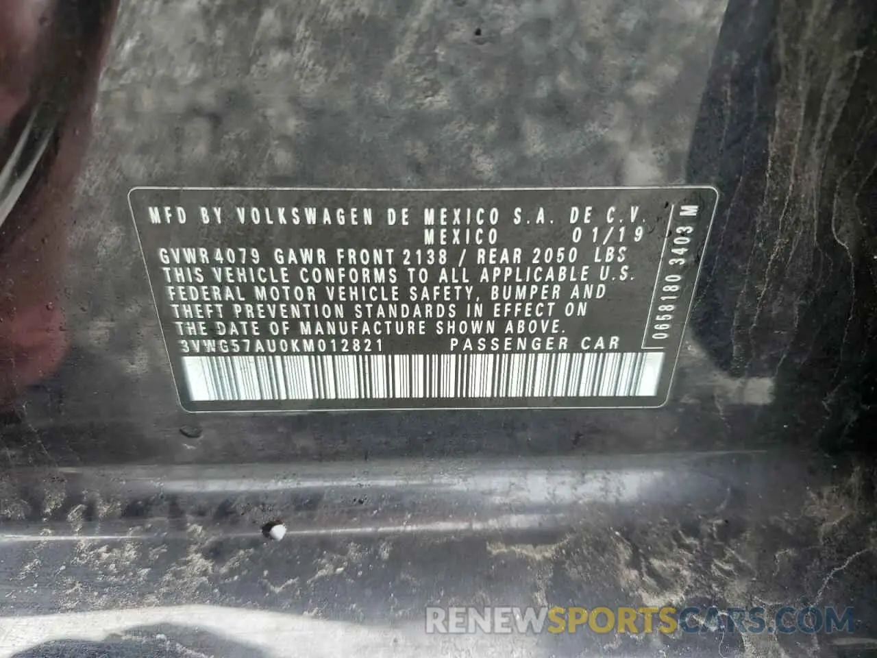 12 Photograph of a damaged car 3VWG57AU0KM012821 VOLKSWAGEN GOLF 2019