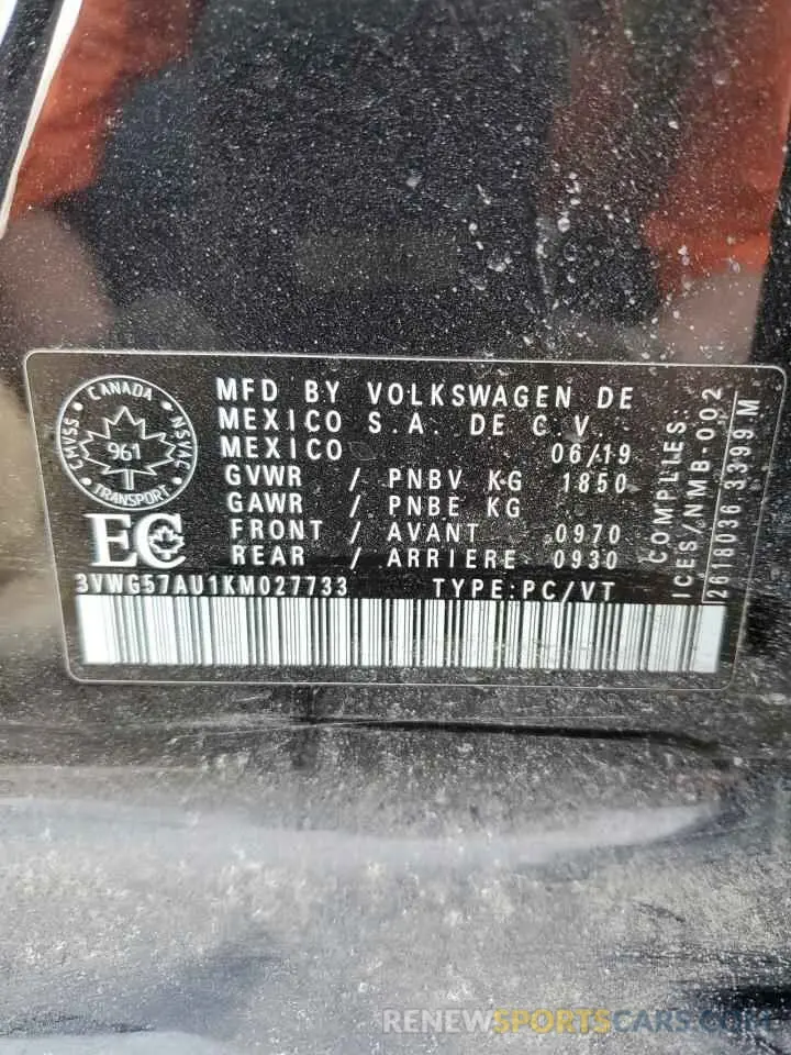 13 Photograph of a damaged car 3VWG57AU1KM027733 VOLKSWAGEN GOLF 2019