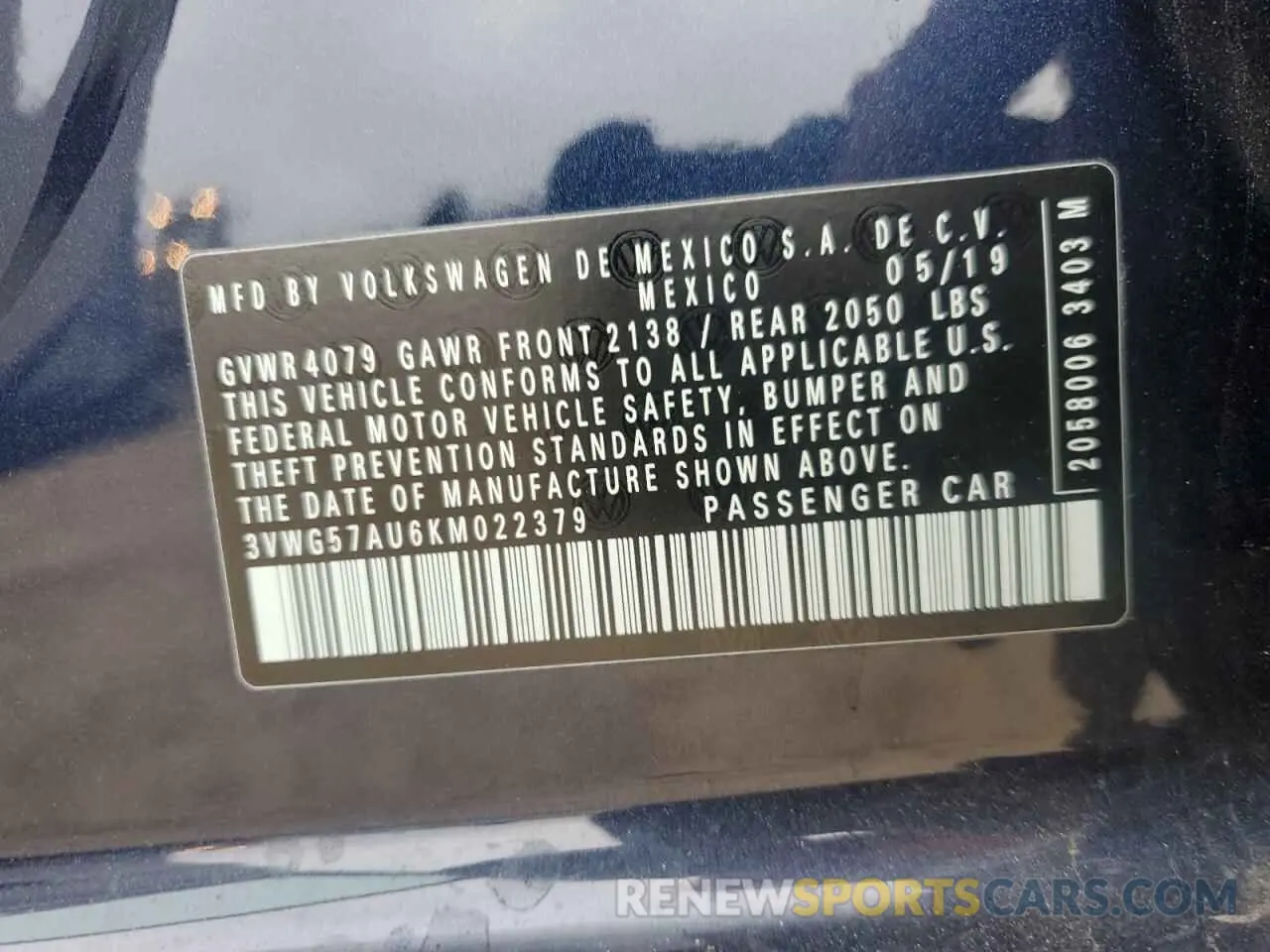 12 Photograph of a damaged car 3VWG57AU6KM022379 VOLKSWAGEN GOLF 2019