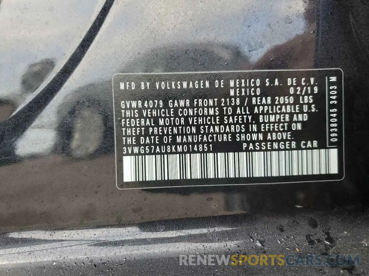 15 Photograph of a damaged car 3VWG57AU8KM014851 VOLKSWAGEN GOLF 2019