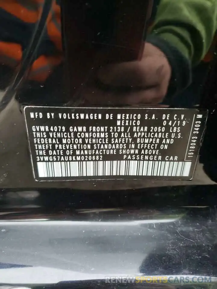 12 Photograph of a damaged car 3VWG57AU8KM020682 VOLKSWAGEN GOLF 2019