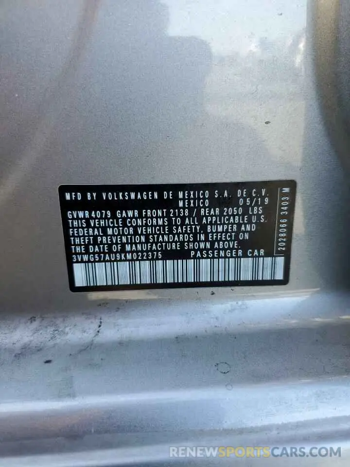 12 Photograph of a damaged car 3VWG57AU9KM022375 VOLKSWAGEN GOLF 2019