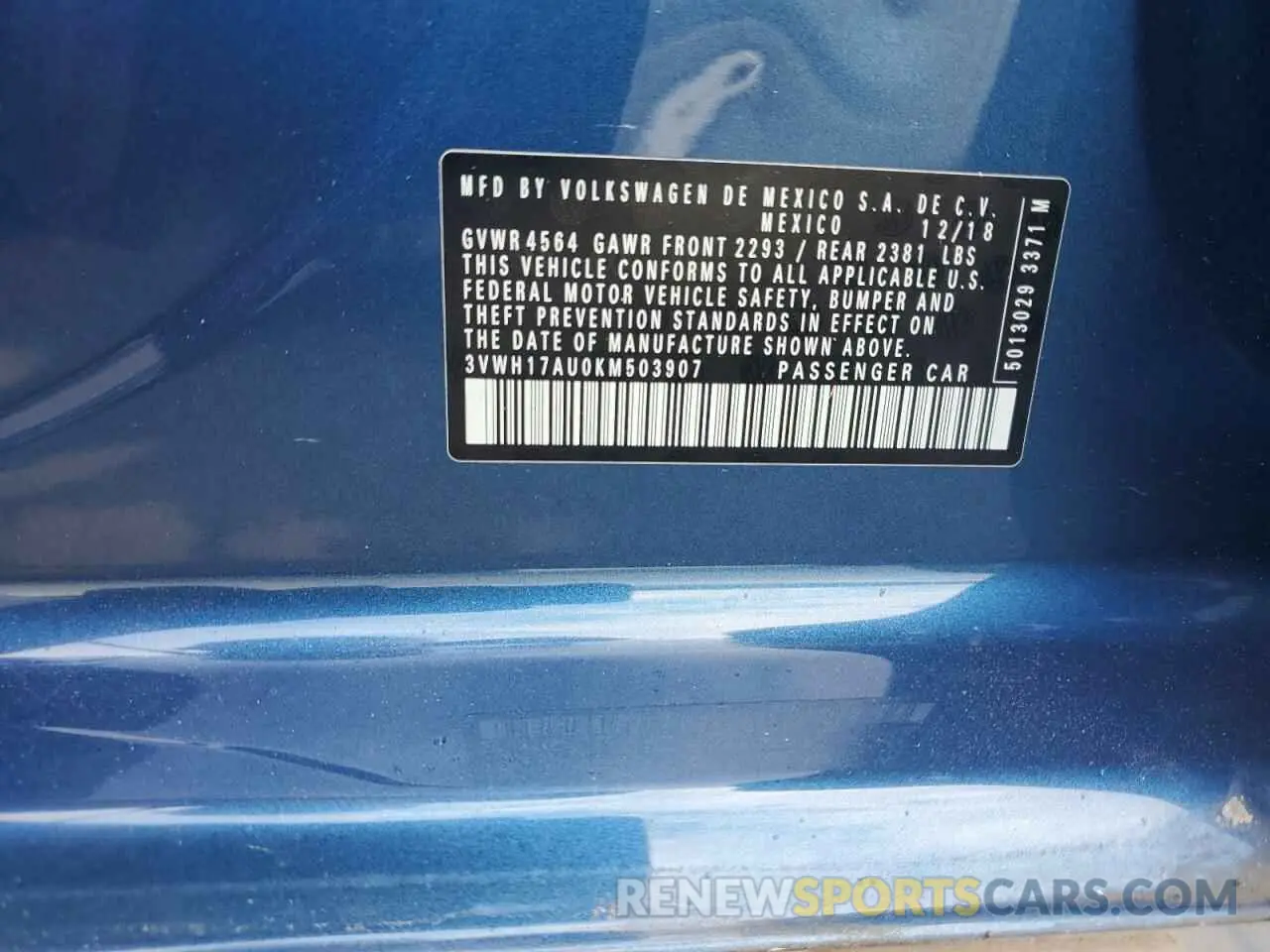 12 Photograph of a damaged car 3VWH17AU0KM503907 VOLKSWAGEN GOLF 2019