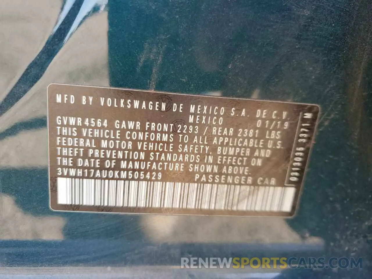13 Photograph of a damaged car 3VWH17AU0KM505429 VOLKSWAGEN GOLF 2019
