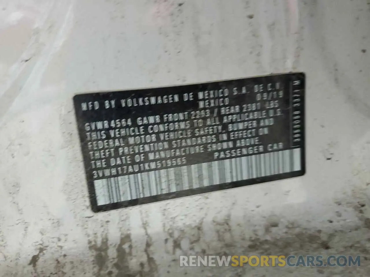 12 Photograph of a damaged car 3VWH17AU1KM519565 VOLKSWAGEN GOLF 2019