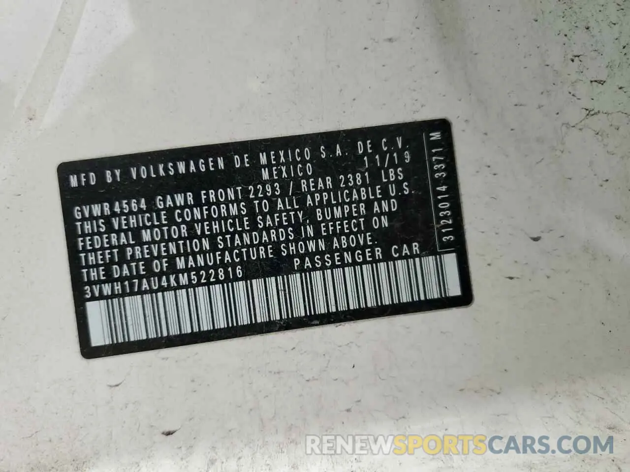 12 Photograph of a damaged car 3VWH17AU4KM522816 VOLKSWAGEN GOLF 2019