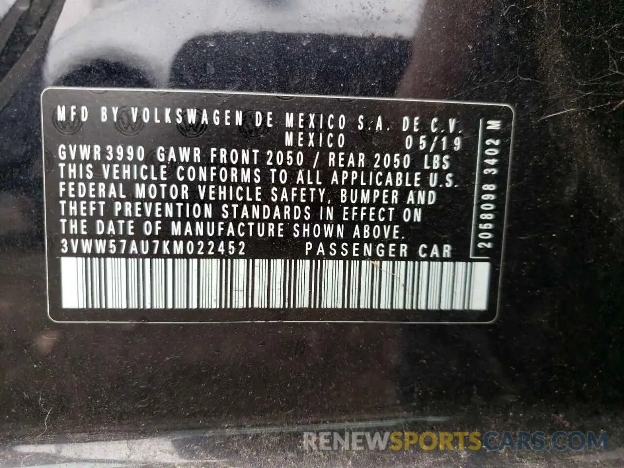 13 Photograph of a damaged car 3VWW57AU7KM022452 VOLKSWAGEN GOLF 2019