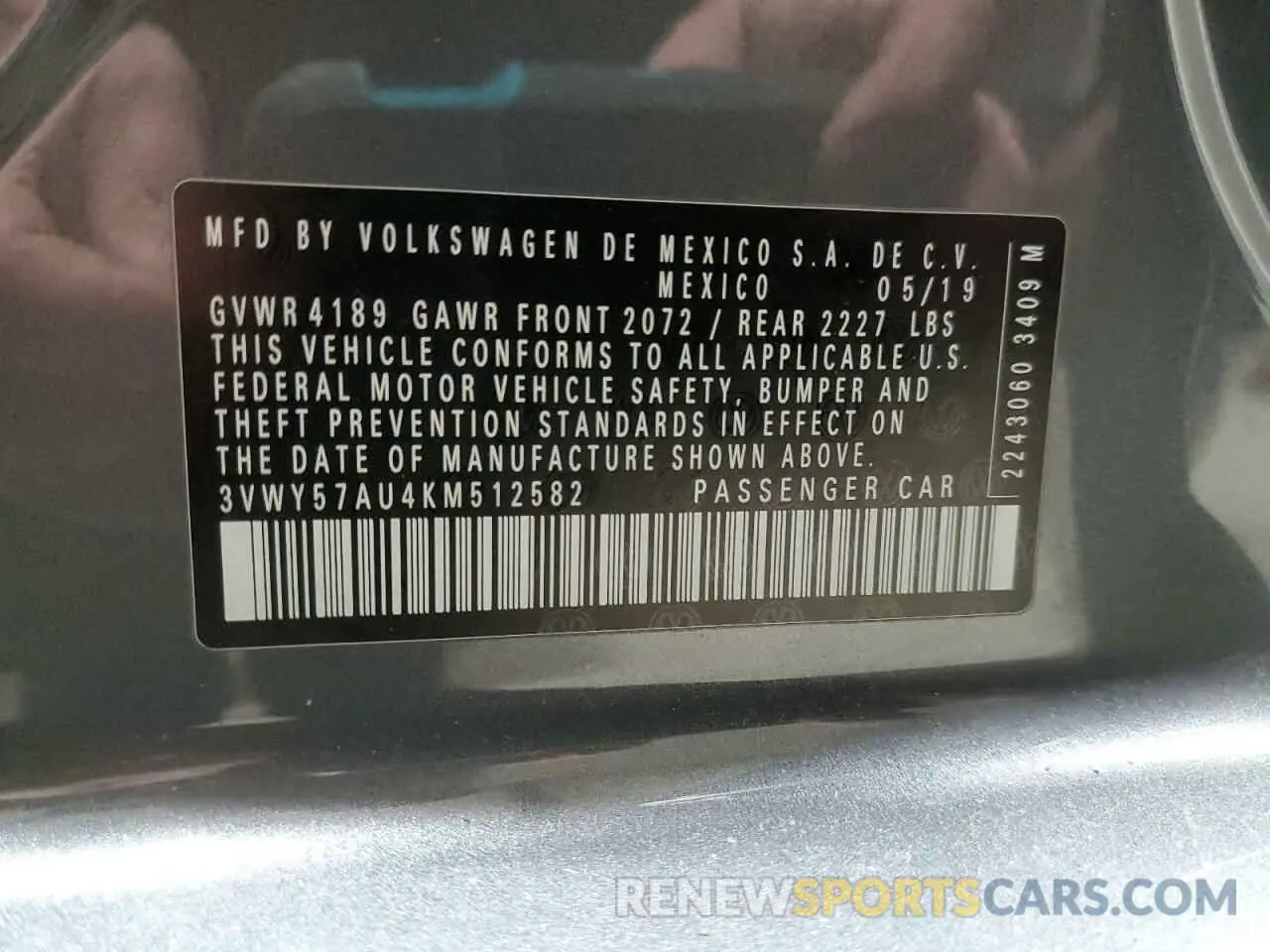 12 Photograph of a damaged car 3VWY57AU4KM512582 VOLKSWAGEN GOLF 2019
