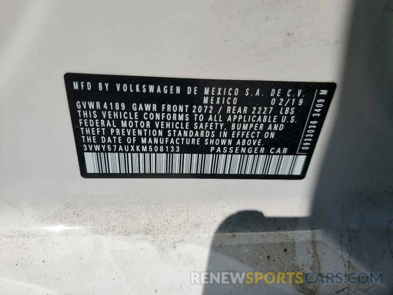 13 Photograph of a damaged car 3VWY57AUXKM508133 VOLKSWAGEN GOLF 2019