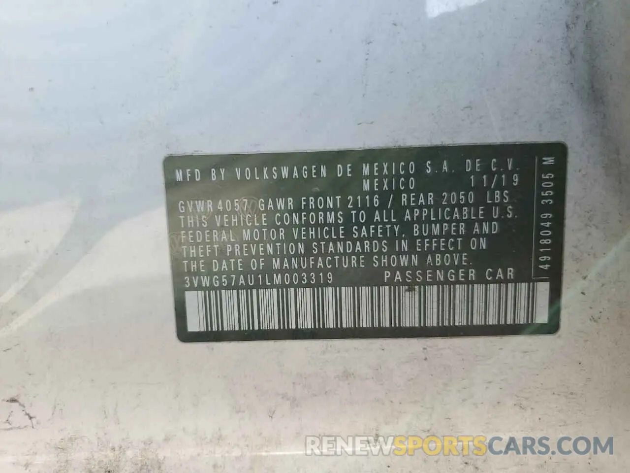 13 Photograph of a damaged car 3VWG57AU1LM003319 VOLKSWAGEN GOLF 2020