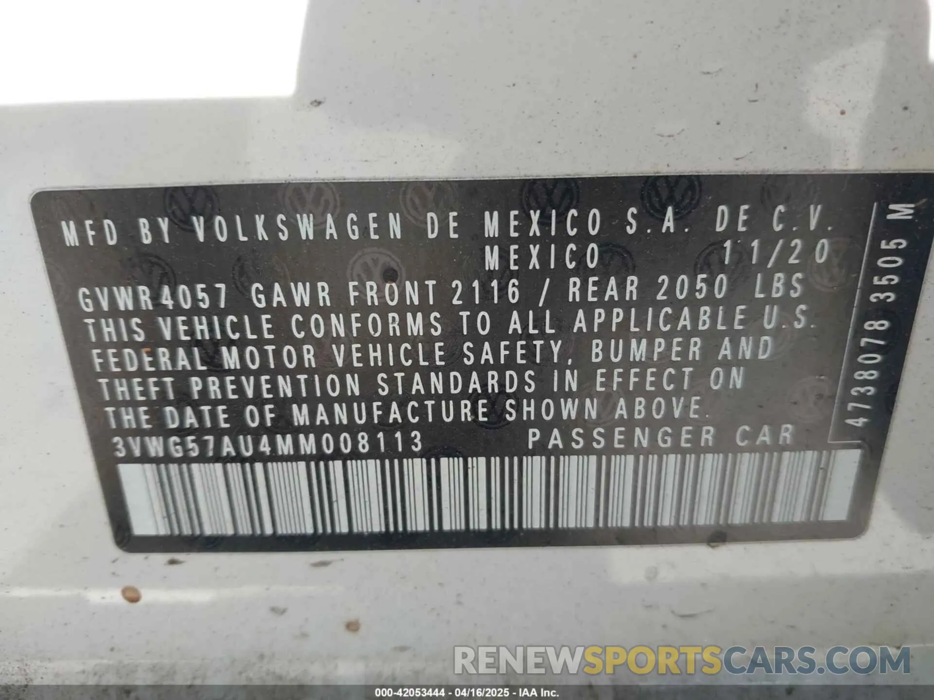 9 Photograph of a damaged car 3VWG57AU4MM008113 VOLKSWAGEN GOLF 2021