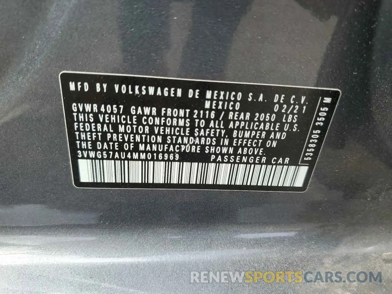 12 Photograph of a damaged car 3VWG57AU4MM016969 VOLKSWAGEN GOLF 2021